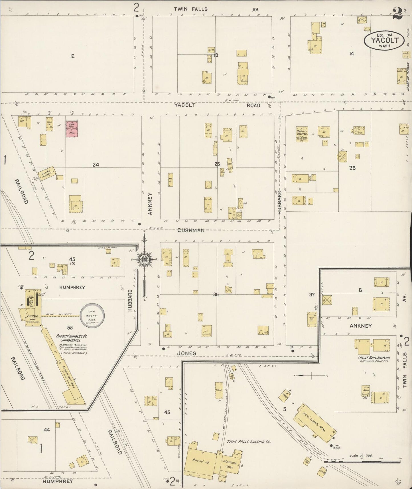 Sanborn Fire Insurance Map from Yacolt, Clark County, Washington (1914), Sheet #0002 - Complete Map Set gallery image, historic Sanborn map, vintage wall art, Washington Washington