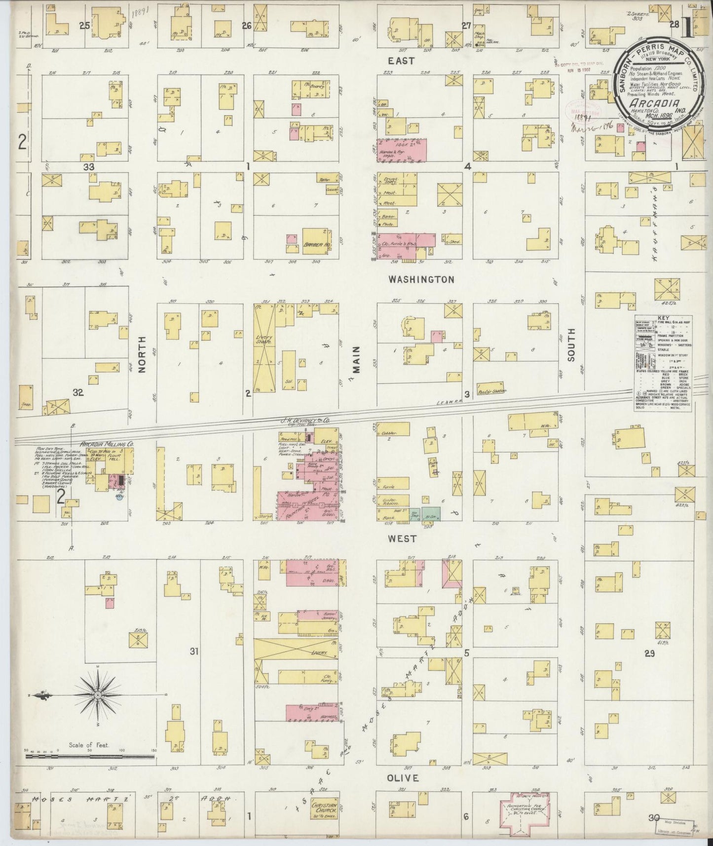 Sanborn Fire Insurance Map from Arcadia, Hamilton County, Indiana (1896), Sheet #0001 - Historic Sanborn Fire Insurance Map Print, vintage old map wall art, antique decor, genealogy gift, Indiana Indiana map