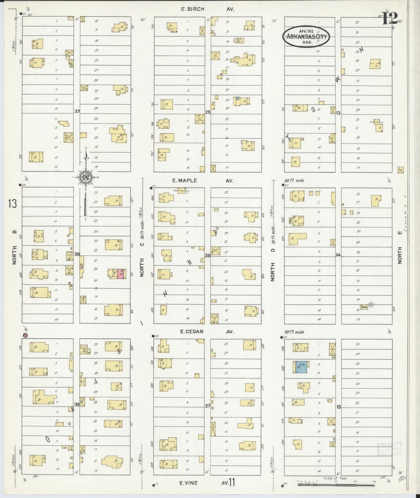 Sanborn Fire Insurance Map from Arkansas City, Cowley County, Kansas (1912), Sheet #0012 - Historic Sanborn Fire Insurance Map Print, vintage old map wall art, antique decor, genealogy gift, Arkansas Arkansas map