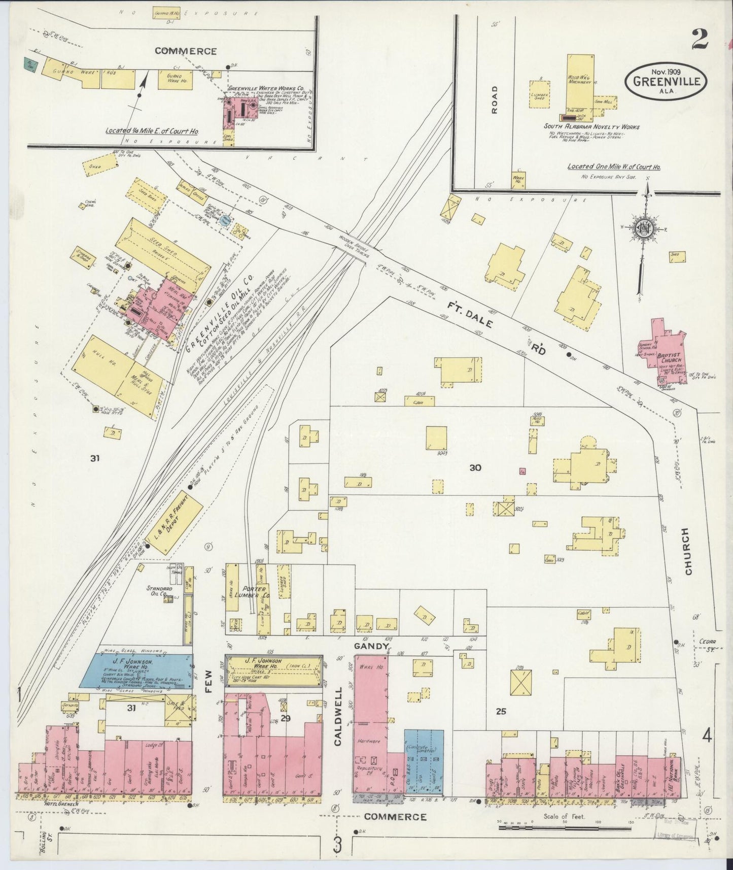 Sanborn Fire Insurance Map from Greenville, Butler County, Alabama (1909), Sheet #0002 - Historic Sanborn Fire Insurance Map Print, vintage old map wall art, antique decor, genealogy gift, Alabama Alabama map