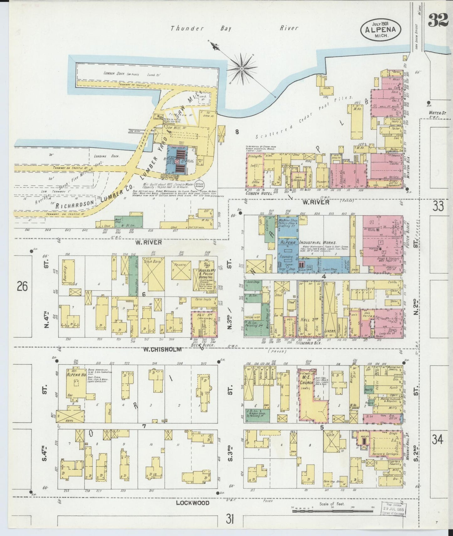 Sanborn Fire Insurance Map from Alpena, Alpena County, Michigan (1901), Sheet #0032 - Historic Sanborn Fire Insurance Map Print, vintage old map wall art, antique decor, genealogy gift, Michigan Michigan map