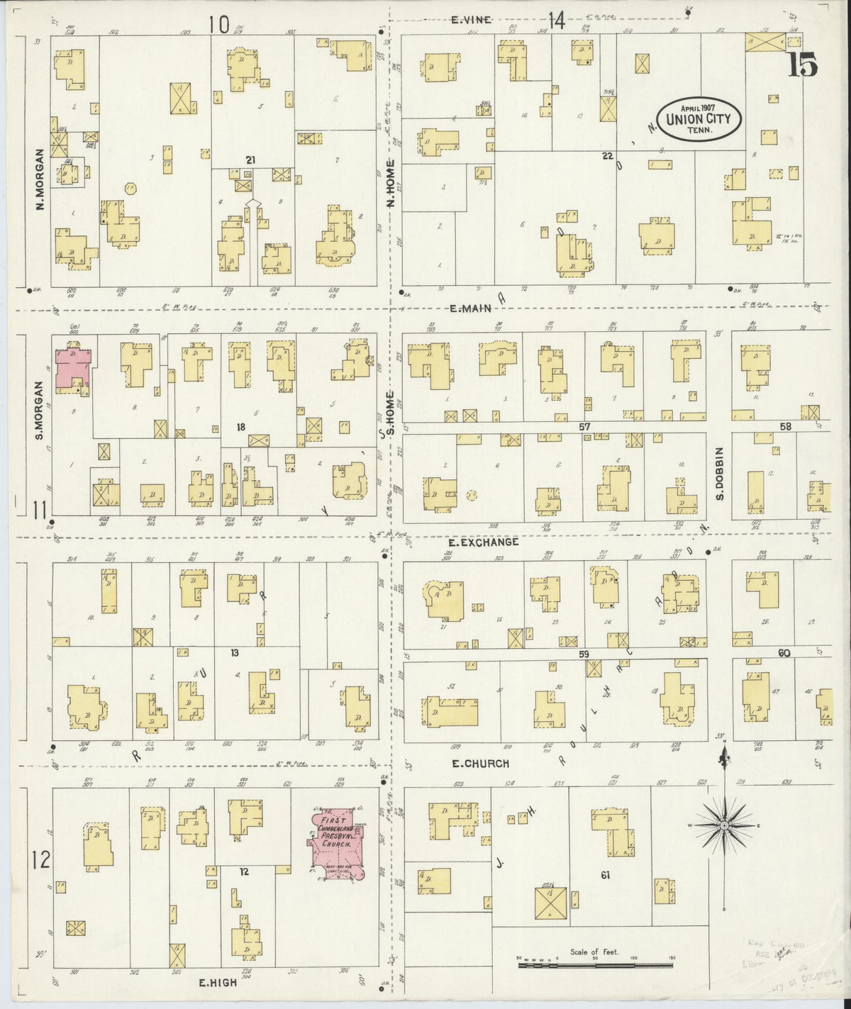 Sanborn Fire Insurance Map from Union City, Obion County, Tennessee (1907), Sheet #0015 - Historic Sanborn Fire Insurance Map Print, vintage old map wall art, antique decor, genealogy gift, Tennessee Tennessee map