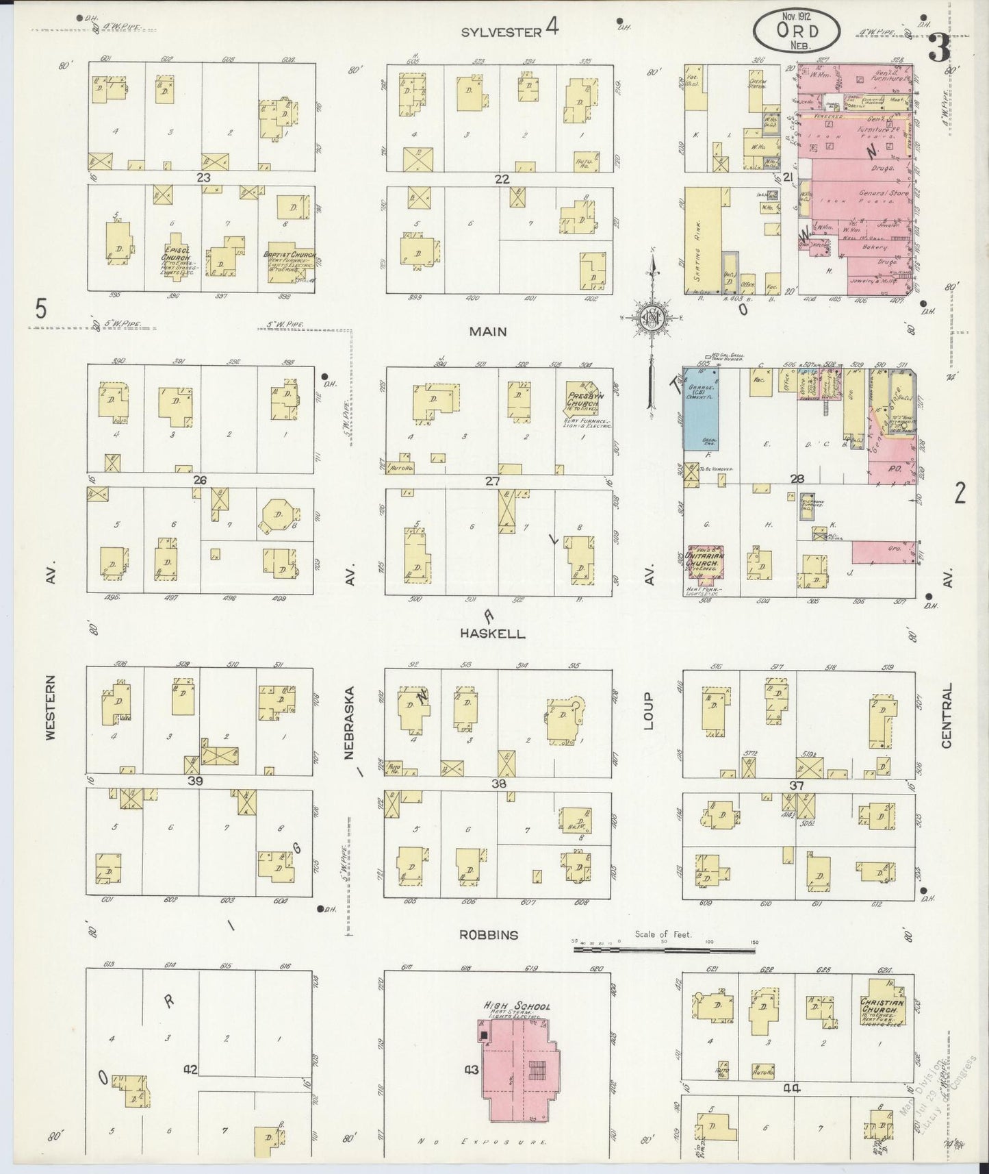 Sanborn Fire Insurance Map from Ord, Valley County, Nebraska (1912), Sheet #0003 - Historic Sanborn Fire Insurance Map Print, vintage old map wall art, antique decor, genealogy gift, Nebraska Nebraska map