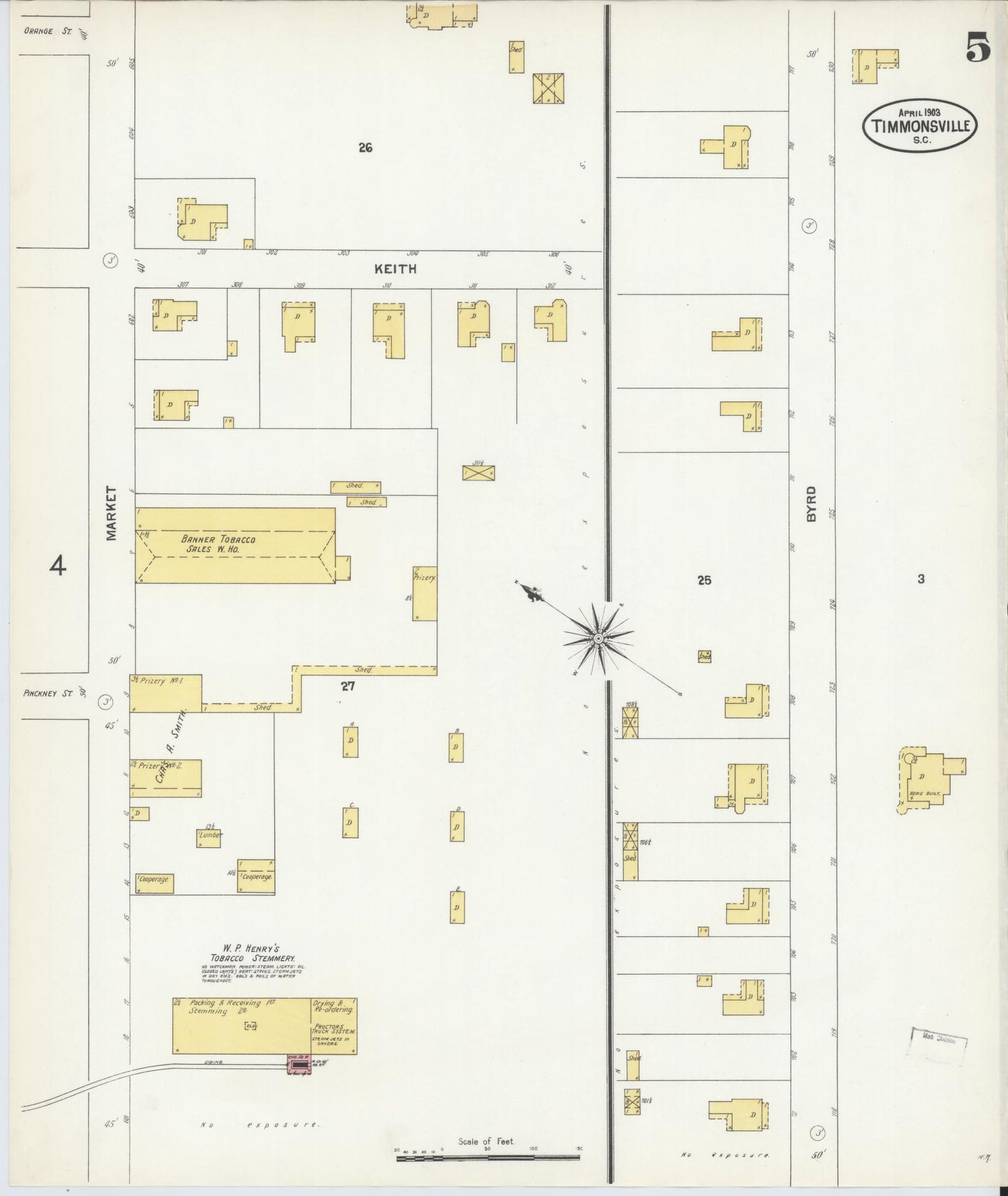 Sanborn Fire Insurance Map from Timmonsville, Florence County, South Carolina (1903), Sheet #0005 - Complete Map Set gallery image, historic Sanborn map, vintage wall art, South Carolina South Carolina