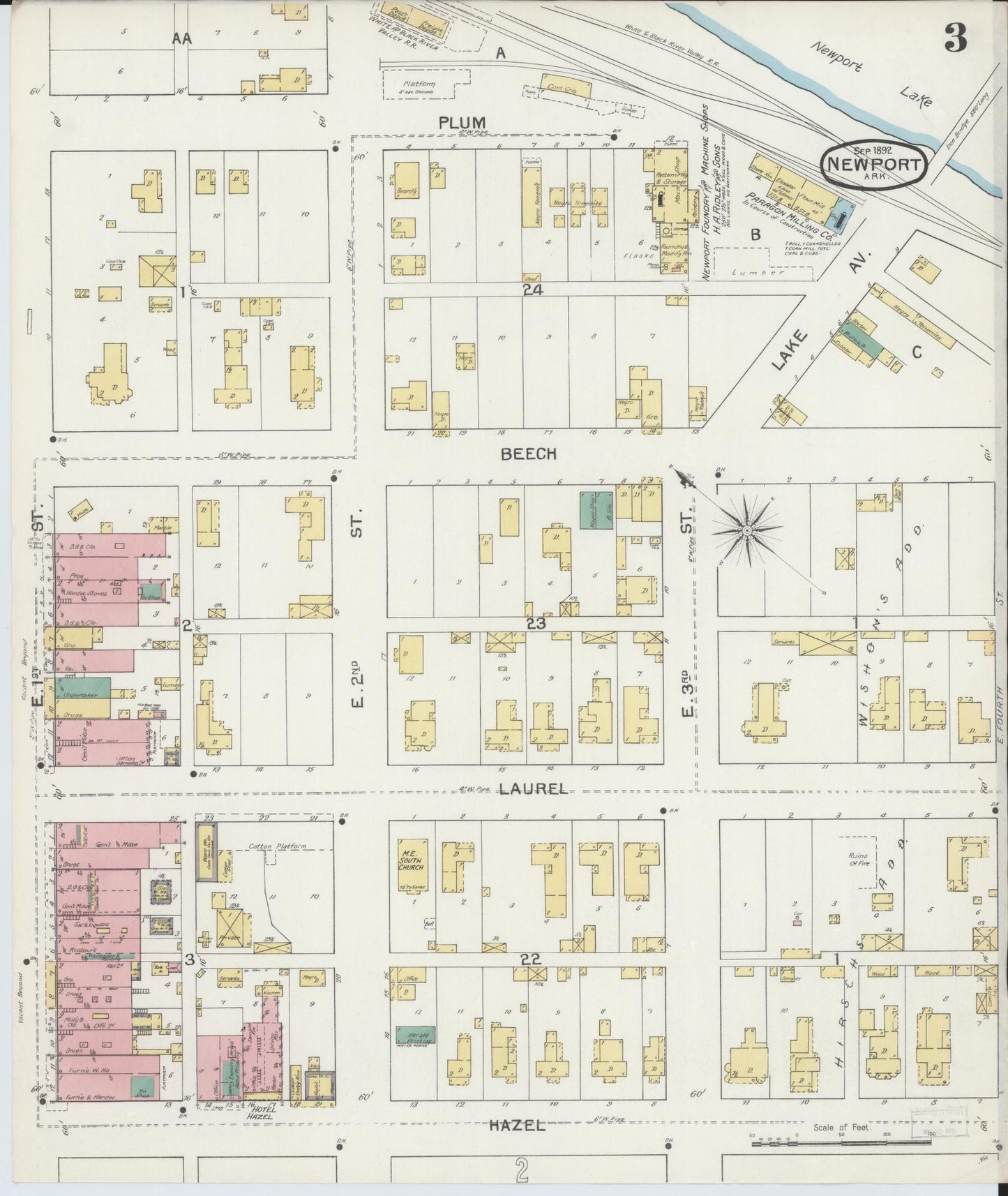 Sanborn Fire Insurance Map from Newport, Jackson County, Arkansas (1892), Sheet #0003 - Historic Sanborn Fire Insurance Map Print, vintage old map wall art, antique decor, genealogy gift, Arkansas Arkansas map