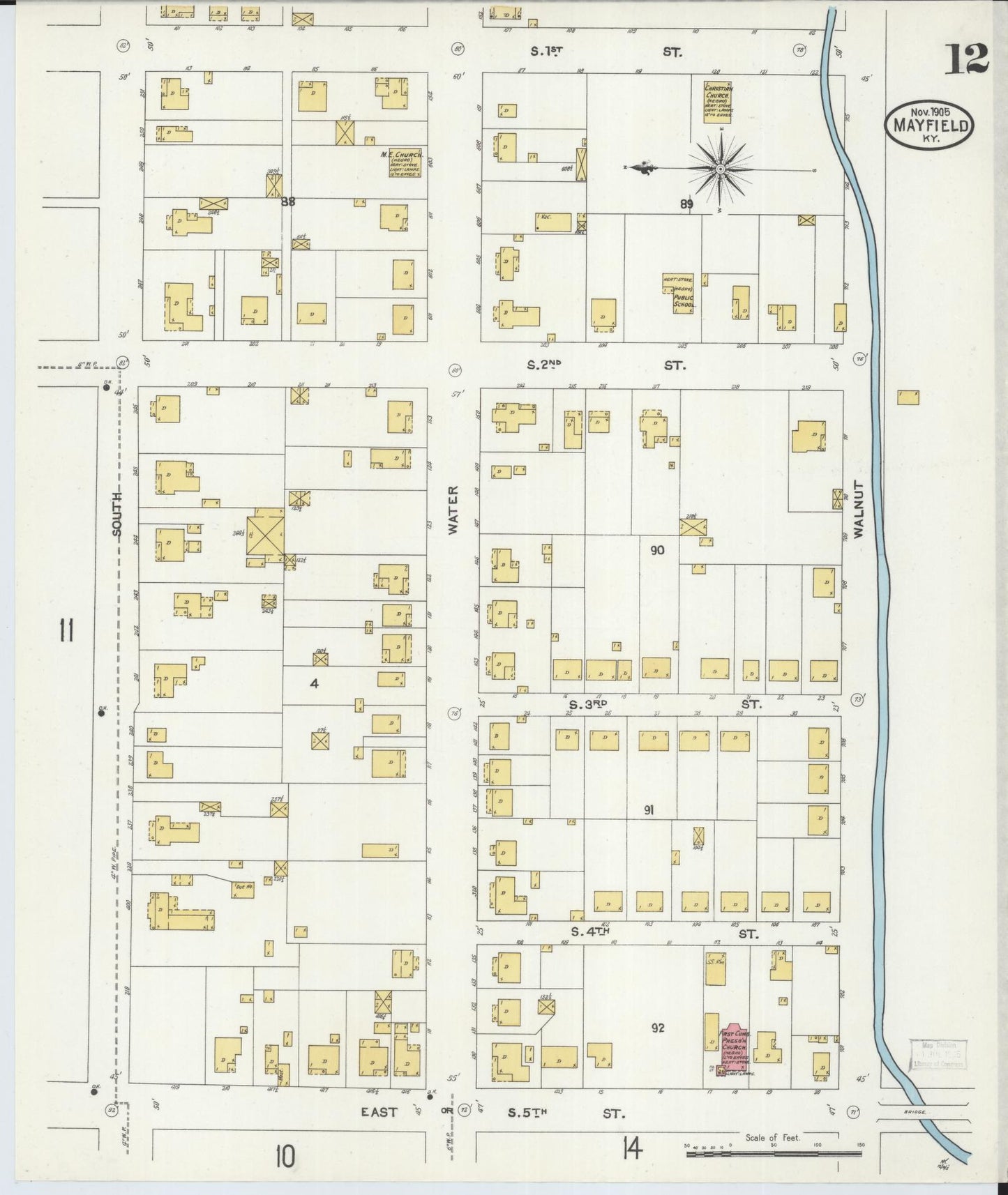 Sanborn Fire Insurance Map from Mayfield, Graves County, Kentucky (1905), Sheet #0012 - Historic Sanborn Fire Insurance Map Print, vintage old map wall art, antique decor, genealogy gift, Kentucky Kentucky map