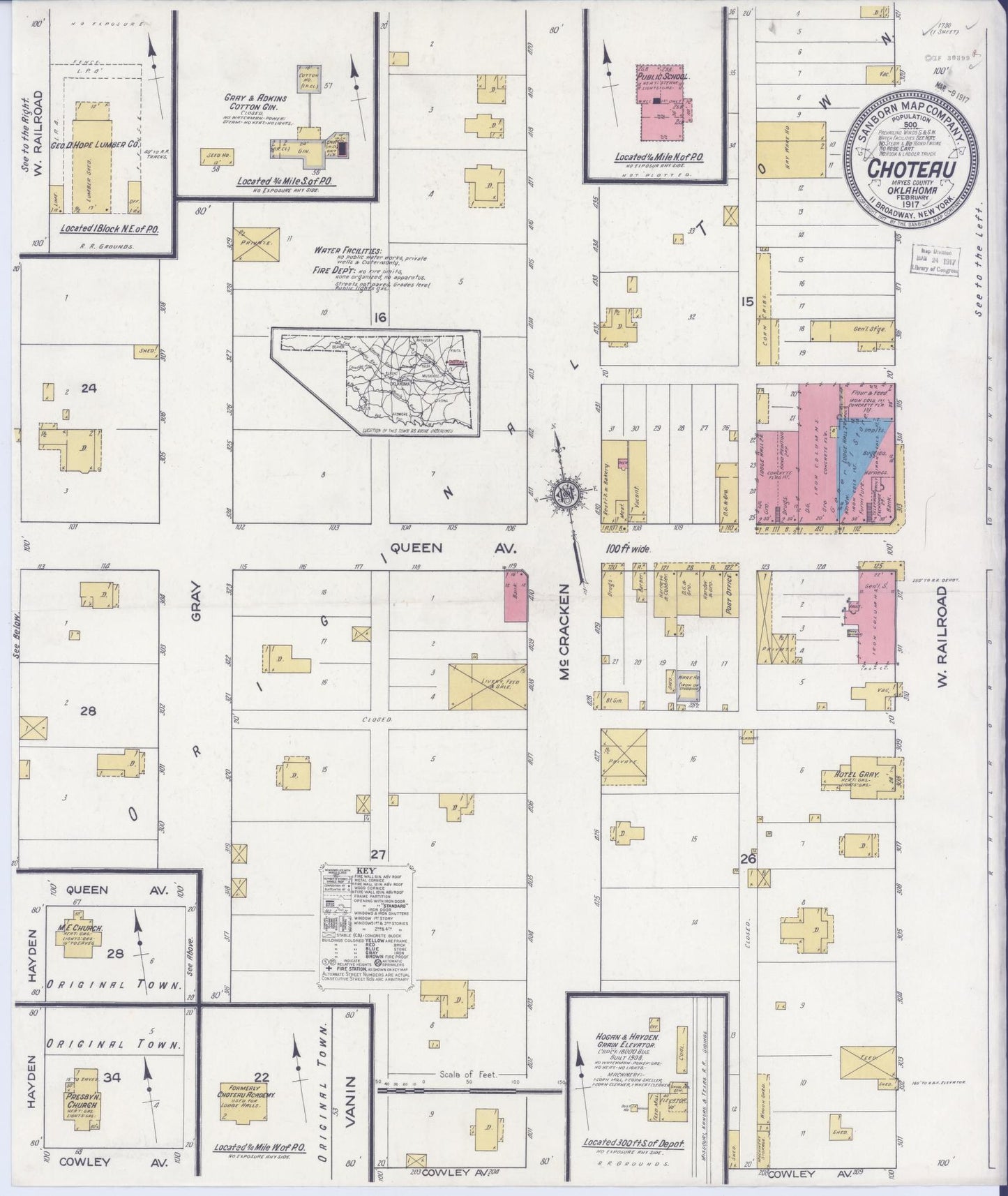 Sanborn Fire Insurance Map from Choteau, Mayes County, Oklahoma (1917), Sheet #0001 - Complete Map Set gallery image, historic Sanborn map, vintage wall art, Oklahoma Oklahoma