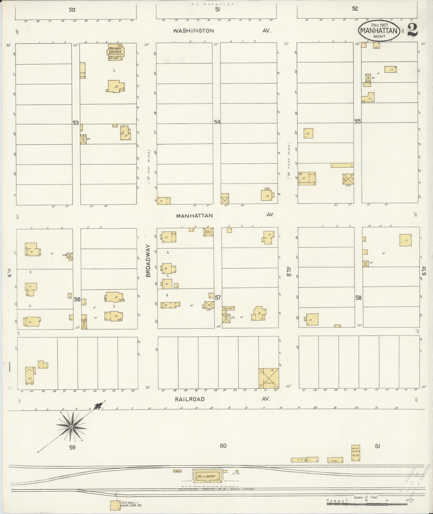 Sanborn Fire Insurance Map from Manhattan, Gallatin County, Montana (1907), Sheet #0002 - Complete Map Set gallery image, historic Sanborn map, vintage wall art, Montana Montana