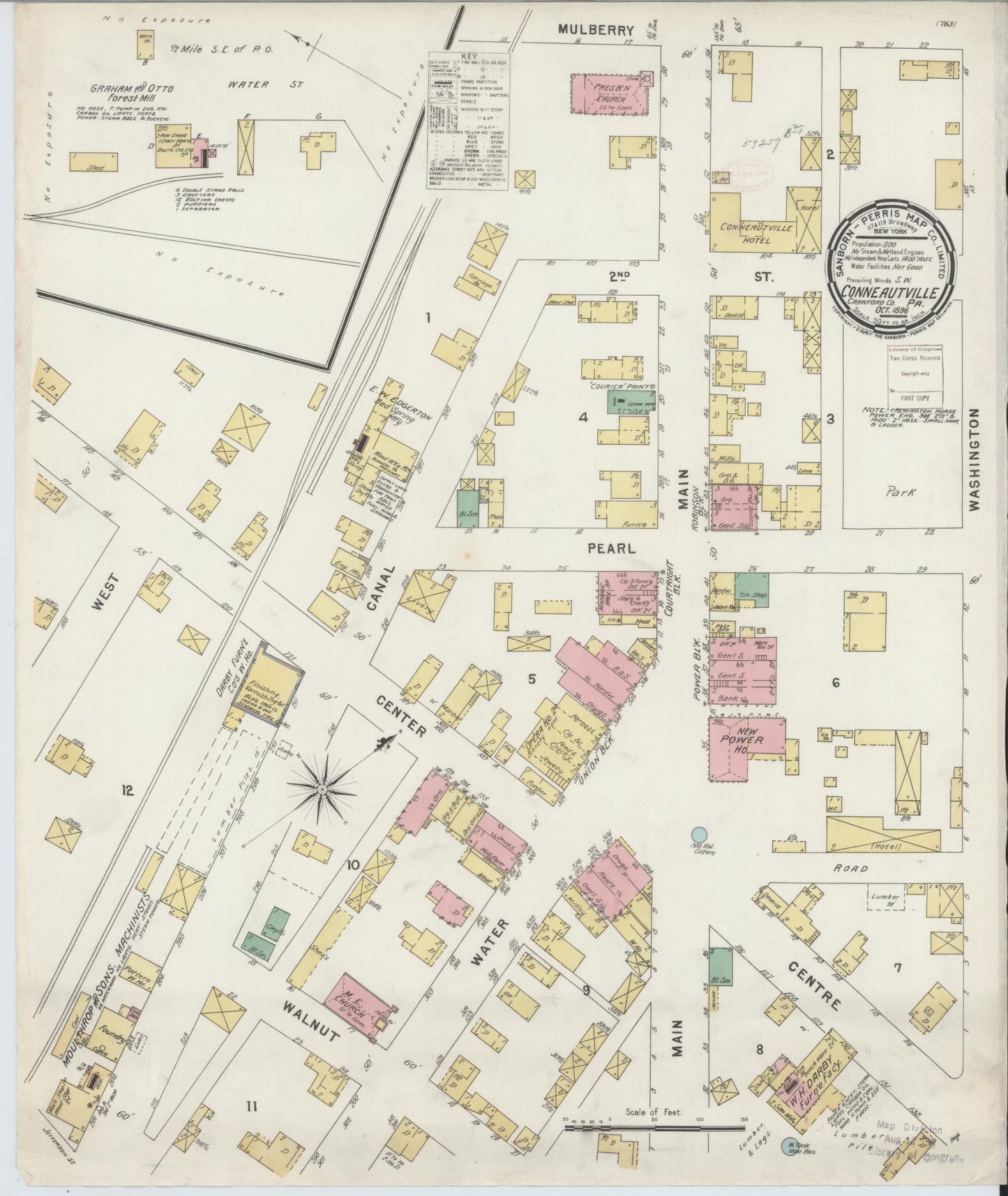 Sanborn Fire Insurance Map from Conneautville, Crawford County, Pennsylvania (1896), Sheet #0001 - Historic Sanborn Fire Insurance Map Print, vintage old map wall art, antique decor, genealogy gift, Pennsylvania Pennsylvania map