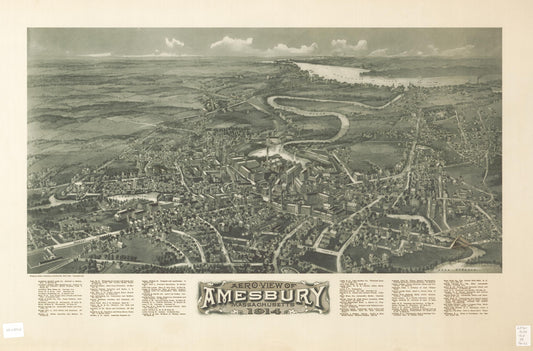 Aero-view of Amesbury, Massachusetts 1914. (1914) – Historic Bird’s-Eye View Panorama Print