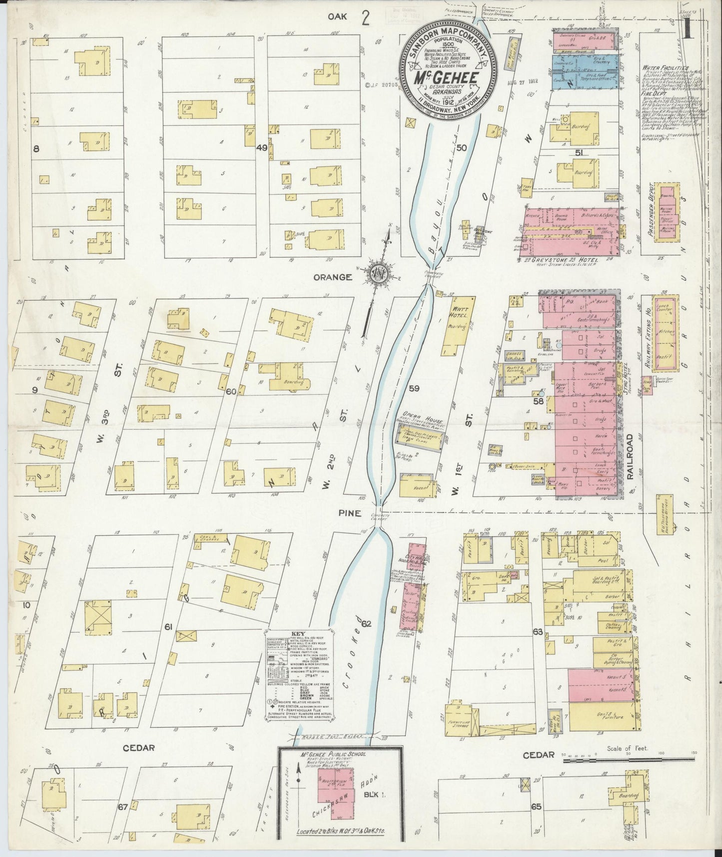 Sanborn Fire Insurance Map from McGehee, Desha County, Arkansas (1912), Sheet #0001 - Historic Sanborn Fire Insurance Map Print, vintage old map wall art, antique decor, genealogy gift, Arkansas Arkansas map