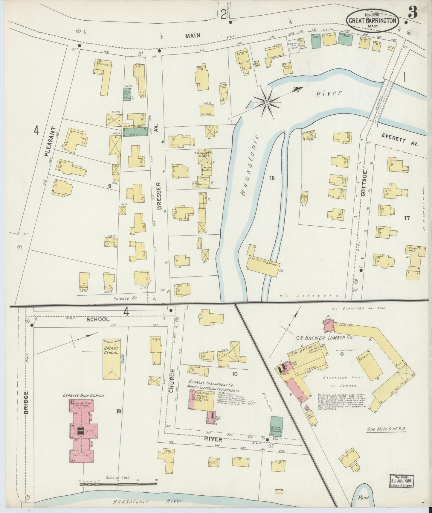 Sanborn Fire Insurance Map from Great Barrington, Berkshire County, Massachusetts (1898), Sheet #0003 - Historic Sanborn Fire Insurance Map Print, vintage old map wall art, antique decor, genealogy gift, Massachusetts Massachusetts map