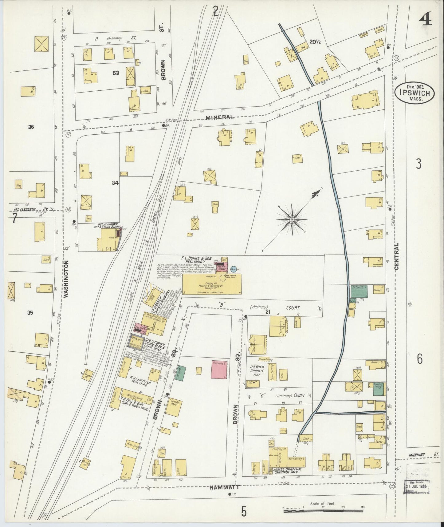 Sanborn Fire Insurance Map from Ipswich, Essex County, Massachusetts (1902), Sheet #0004 - Historic Sanborn Fire Insurance Map Print, vintage old map wall art, antique decor, genealogy gift, Massachusetts Massachusetts map