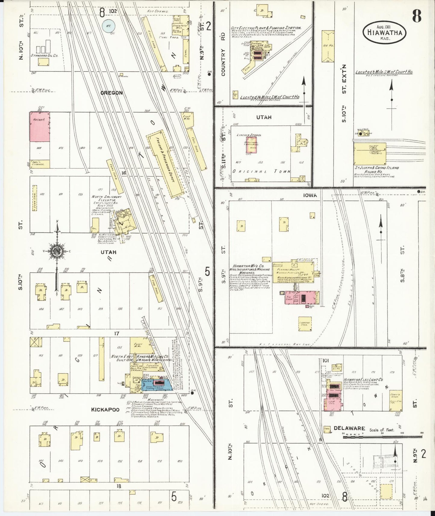 Sanborn Fire Insurance Map from Hiawatha, Brown County, Kansas (1911), Sheet #0008 - Complete Map Set gallery image, historic Sanborn map, vintage wall art, Kansas Kansas