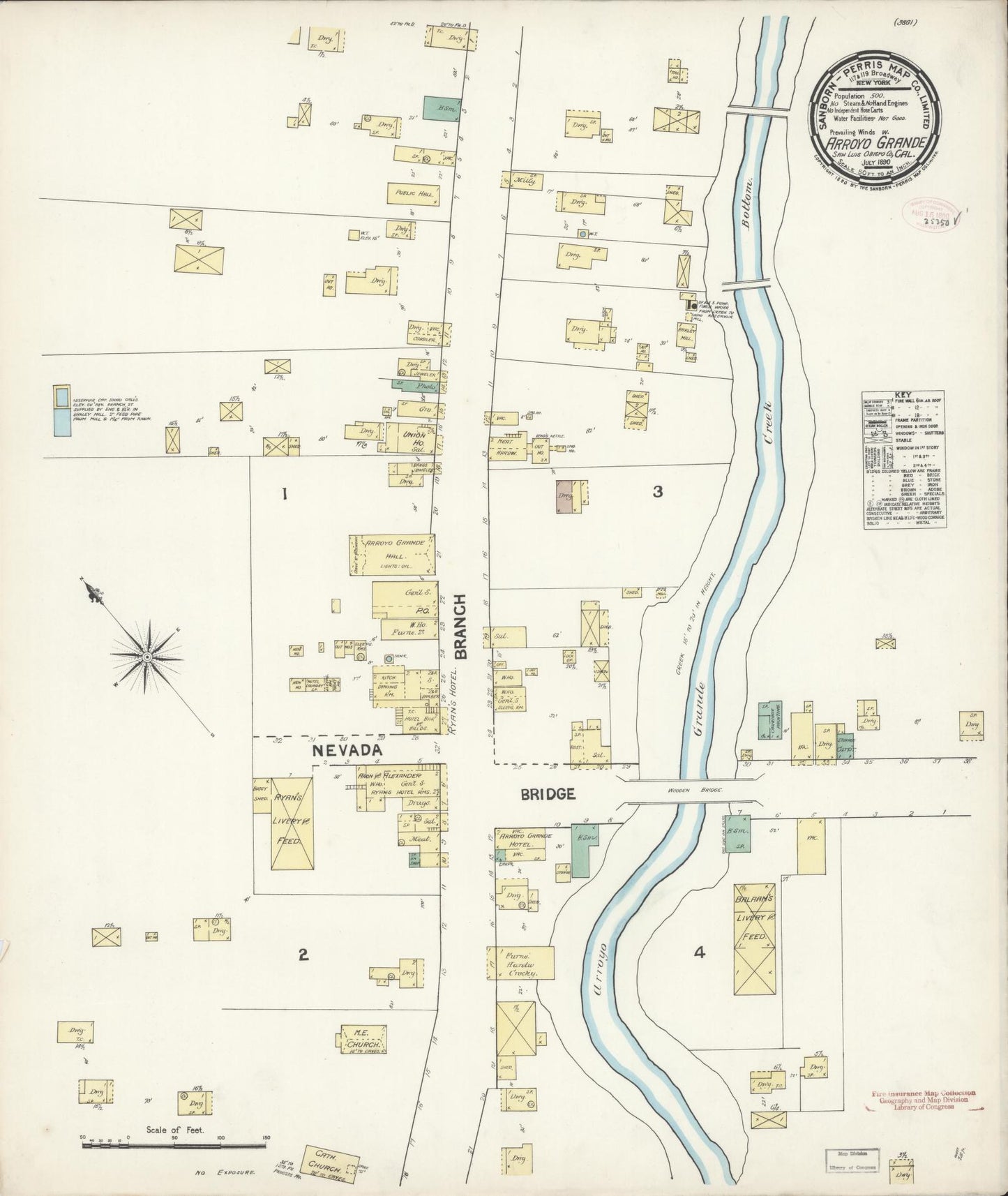 Sanborn Fire Insurance Map from Arroyo Grande, San Luis Obispo County, California (1890), Sheet #0001 - Historic Sanborn Fire Insurance Map Print, vintage old map wall art, antique decor, genealogy gift, California California map