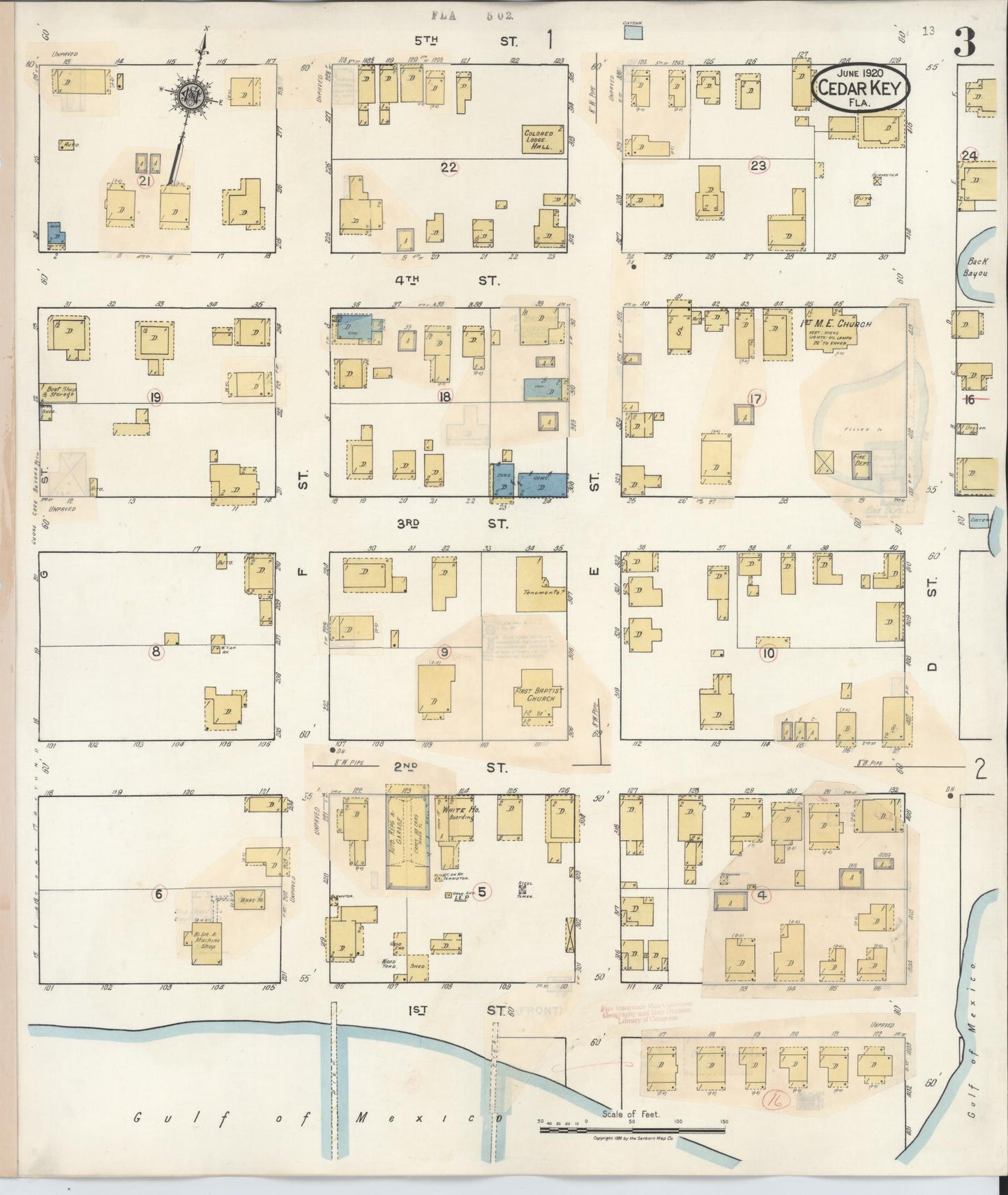 Sanborn Fire Insurance Map from Cedar Key, Levy County, Florida (1933), Sheet #0003 - Complete Map Set gallery image, historic Sanborn map, vintage wall art, Florida Florida