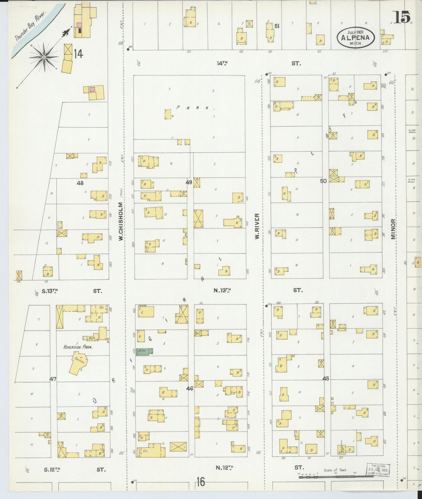 Sanborn Fire Insurance Map from Alpena, Alpena County, Michigan (1901), Sheet #0015 - Historic Sanborn Fire Insurance Map Print, vintage old map wall art, antique decor, genealogy gift, Michigan Michigan map