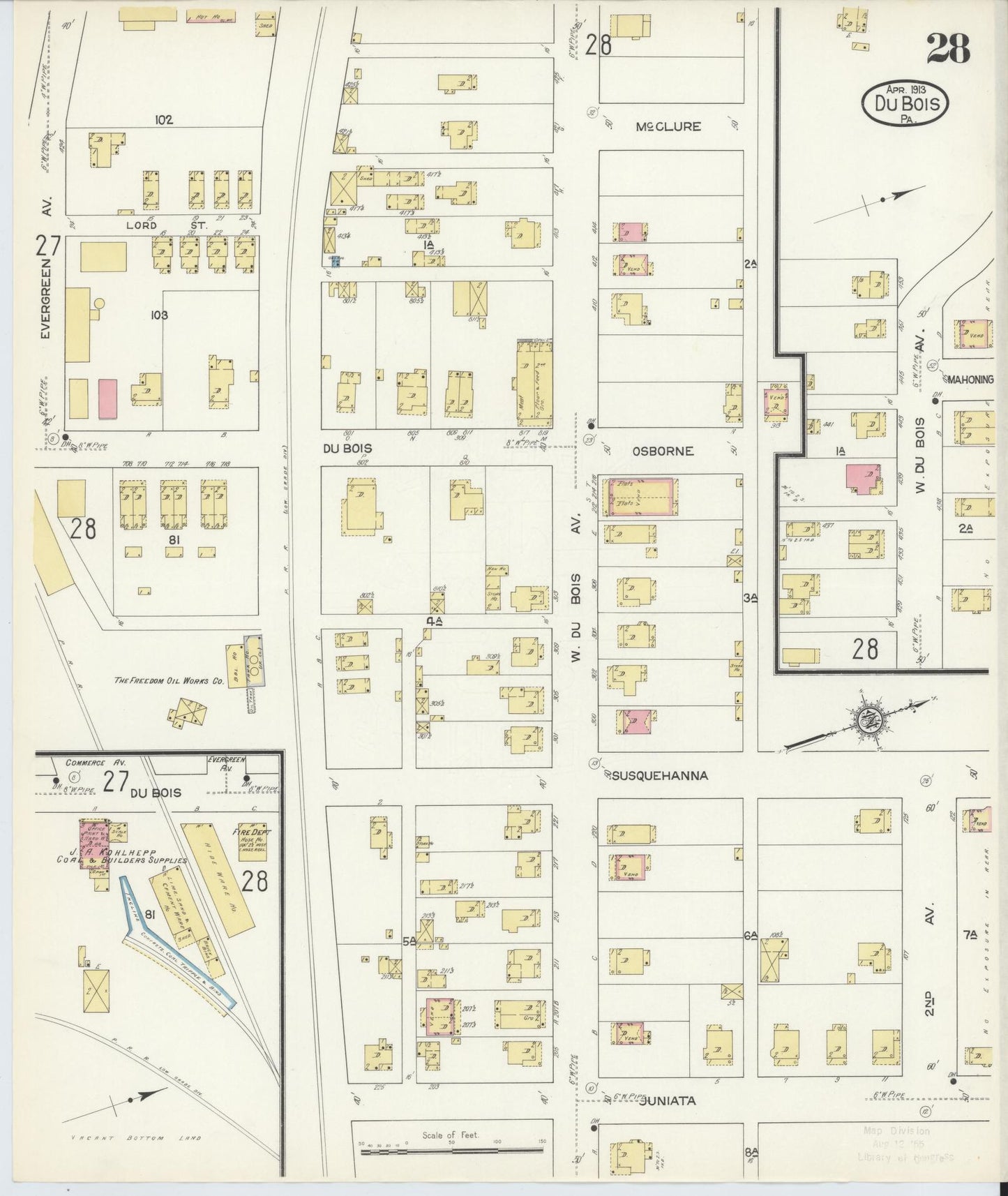 Sanborn Fire Insurance Map from Du Bois, Clearfield County, Pennsylvania (1913), Sheet #0028 - Historic Sanborn Fire Insurance Map Print, vintage old map wall art, antique decor, genealogy gift, Pennsylvania Pennsylvania map
