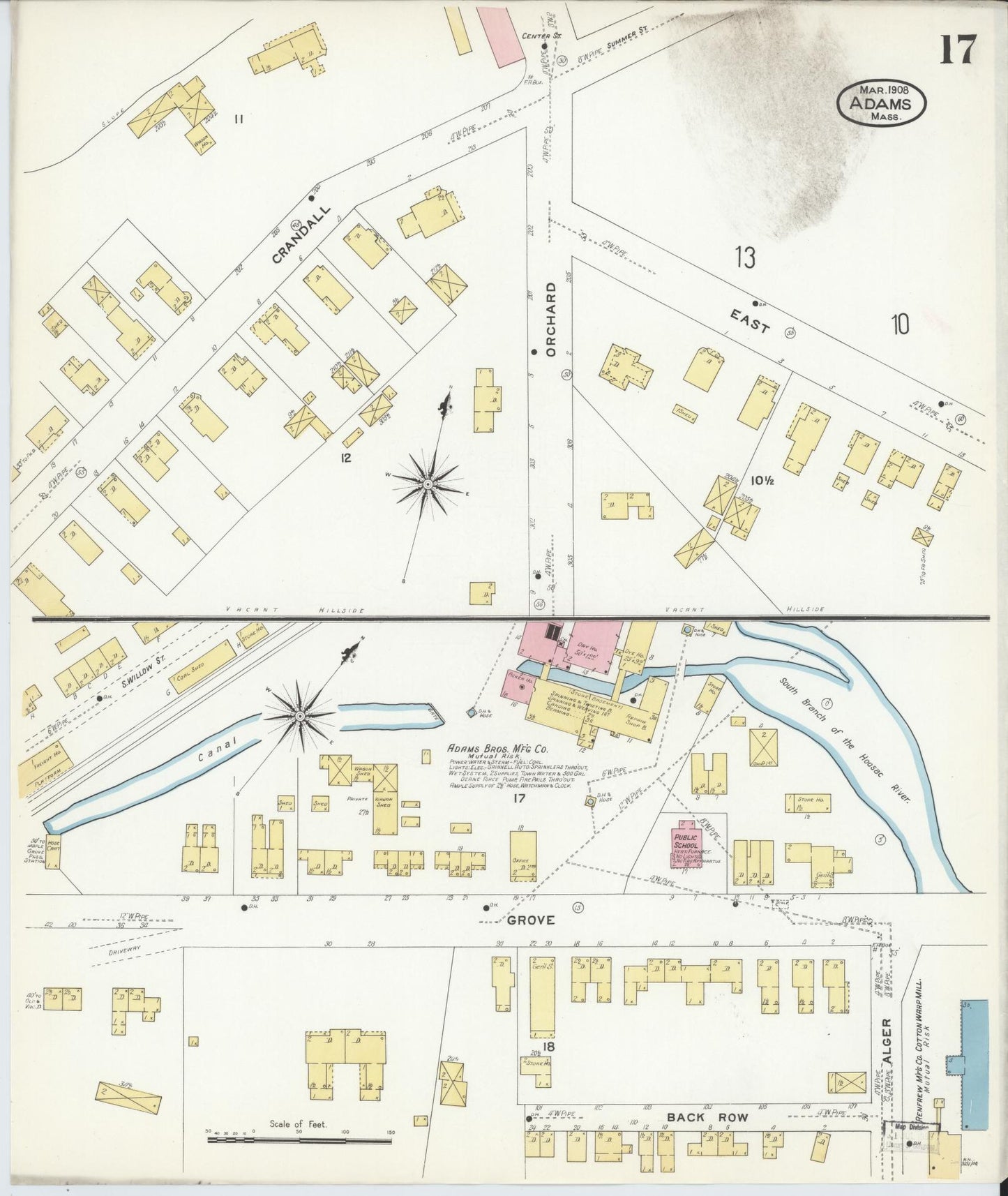Sanborn Fire Insurance Map from Adams, Berkshire County, Massachusetts (1908), Sheet #0017 - Historic Sanborn Fire Insurance Map Print, vintage old map wall art, antique decor, genealogy gift, Massachusetts Massachusetts map