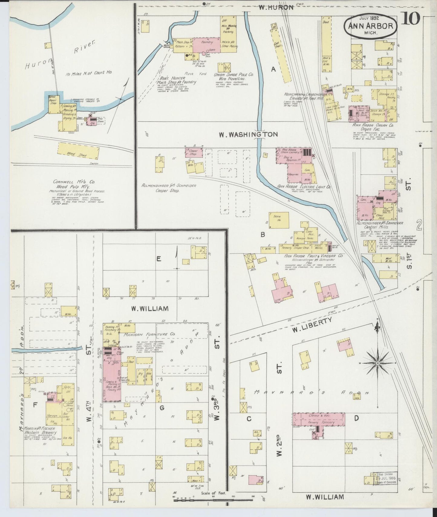Sanborn Fire Insurance Map from Ann Arbor, Washtenaw County, Michigan (1892), Sheet #0010 - Historic Sanborn Fire Insurance Map Print, vintage old map wall art, antique decor, genealogy gift, Michigan Michigan map