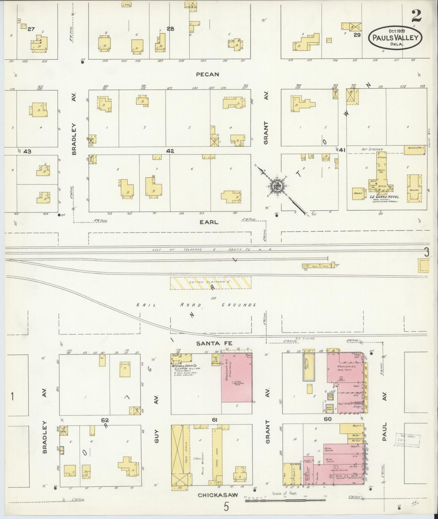 Sanborn Fire Insurance Map from Pauls Valley, Garvin County, Oklahoma (1909), Sheet #0002 - Historic Sanborn Fire Insurance Map Print, vintage old map wall art, antique decor, genealogy gift, Oklahoma Oklahoma map