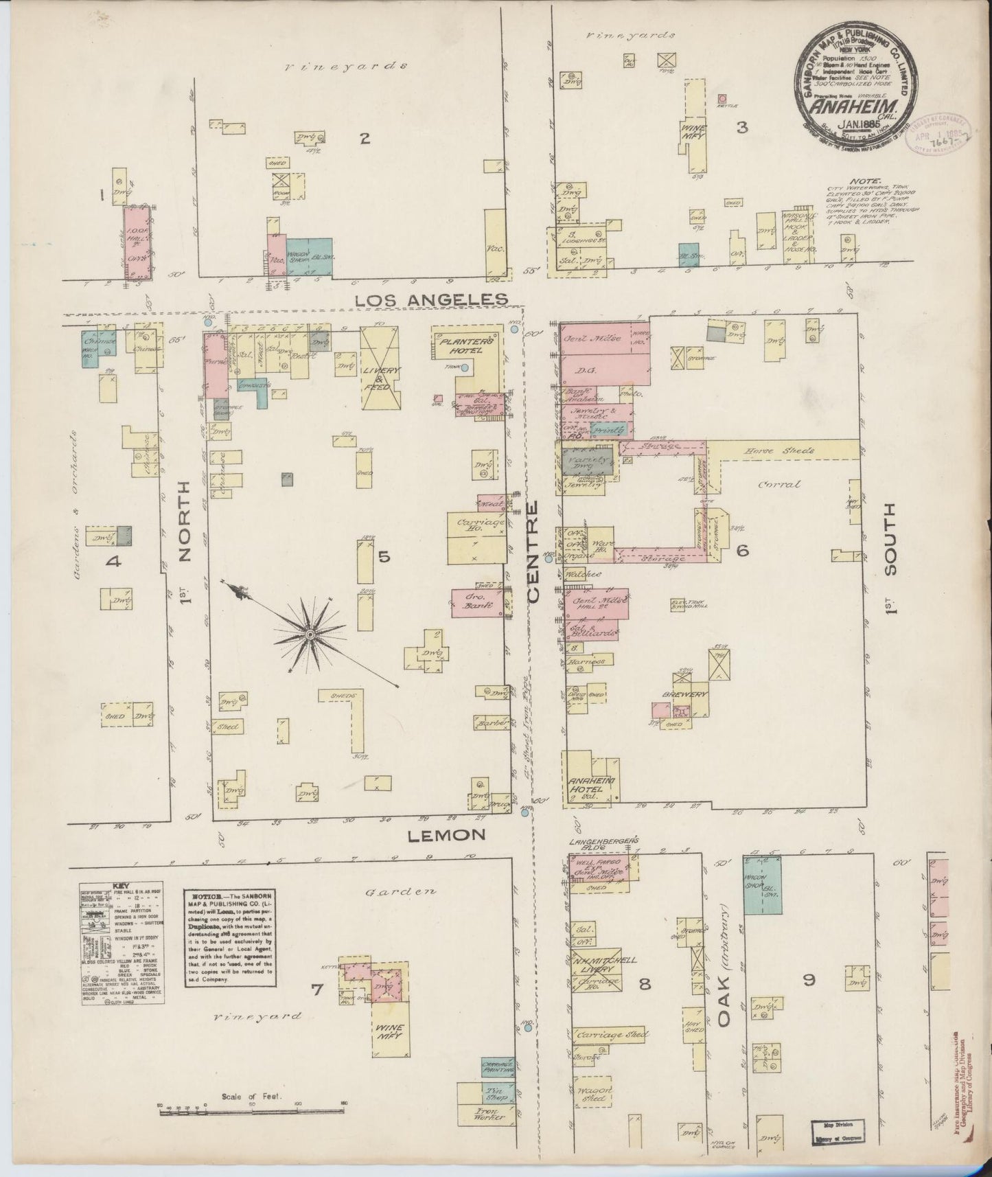 Sanborn Fire Insurance Map from Anaheim, Orange County, California (1885), Sheet #0001 - Historic Sanborn Fire Insurance Map Print, vintage old map wall art, antique decor, genealogy gift, California California map