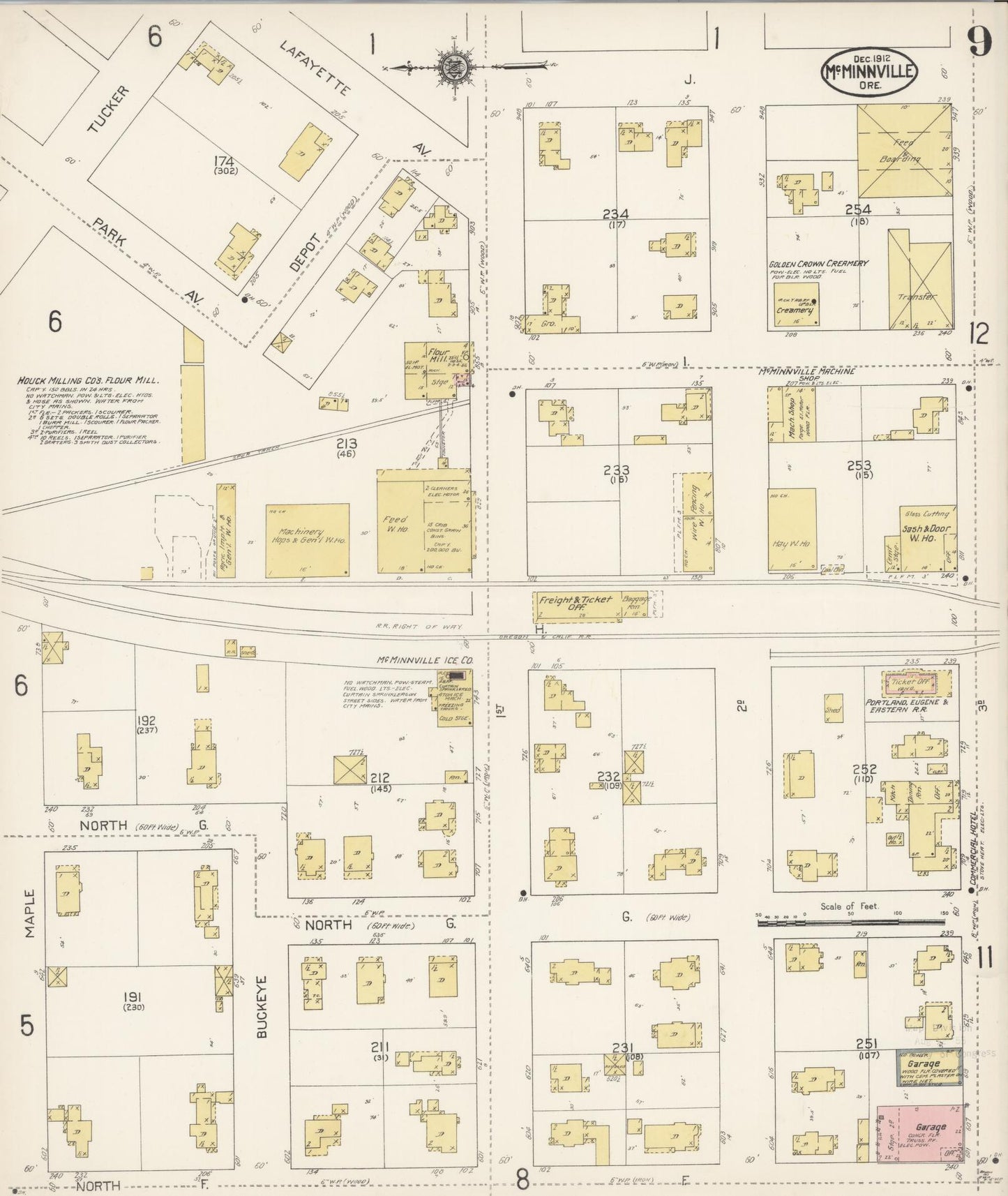 Sanborn Fire Insurance Map from McMinnville, Yamhill County, Oregon (1912), Sheet #0009 - Historic Sanborn Fire Insurance Map Print, vintage old map wall art, antique decor, genealogy gift, Oregon Oregon map