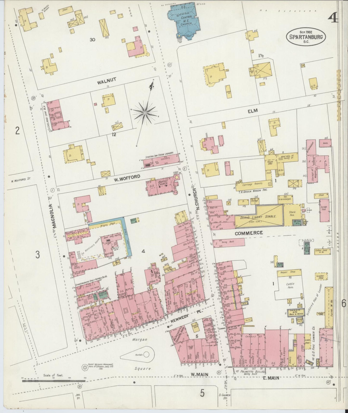 Sanborn Fire Insurance Map from Spartanburg, Spartanburg County, South Carolina (1902), Sheet #0004 - Historic Sanborn Fire Insurance Map Print, vintage old map wall art, antique decor, genealogy gift, South Carolina South Carolina map