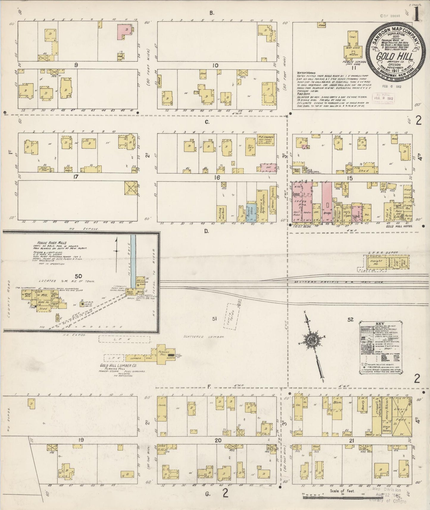 Sanborn Fire Insurance Map from Gold Hill, Jackson County, Oregon (1911), Sheet #0001 - Historic Sanborn Fire Insurance Map Print, vintage old map wall art, antique decor, genealogy gift, Oregon Oregon map