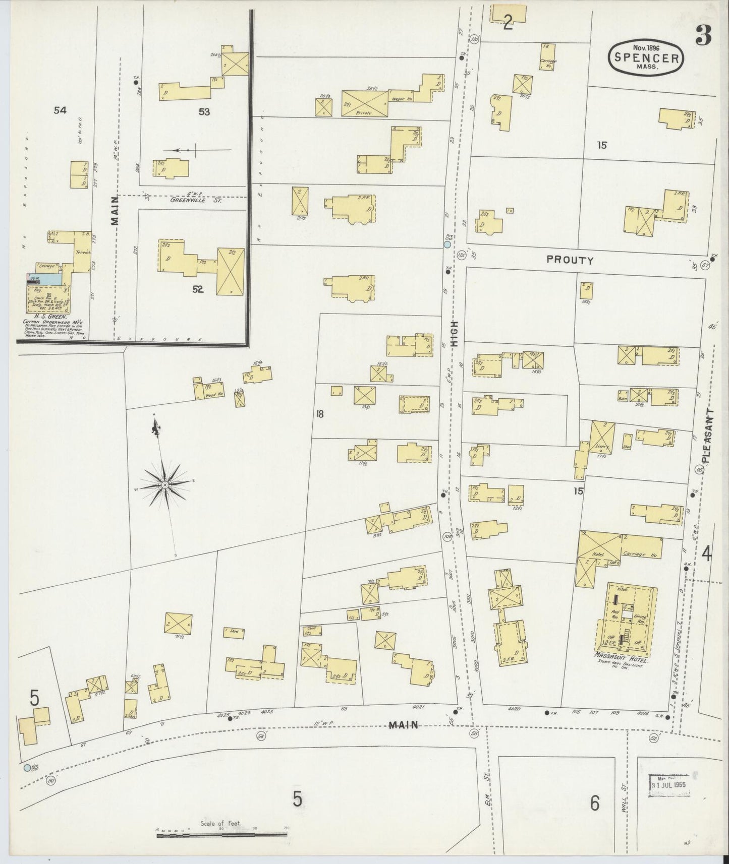 Sanborn Fire Insurance Map from Spencer, Worcester County, Massachusetts (1896), Sheet #0003 - Historic Sanborn Fire Insurance Map Print, vintage old map wall art, antique decor, genealogy gift, Massachusetts Massachusetts map