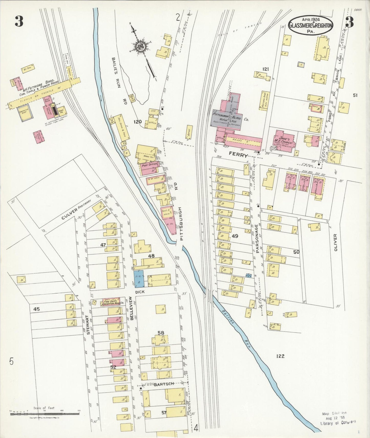 Sanborn Fire Insurance Map from Glassmere, Allegheny County, Pennsylvania (1924), Sheet #0003 - Historic Sanborn Fire Insurance Map Print, vintage old map wall art, antique decor, genealogy gift, Pennsylvania Pennsylvania map
