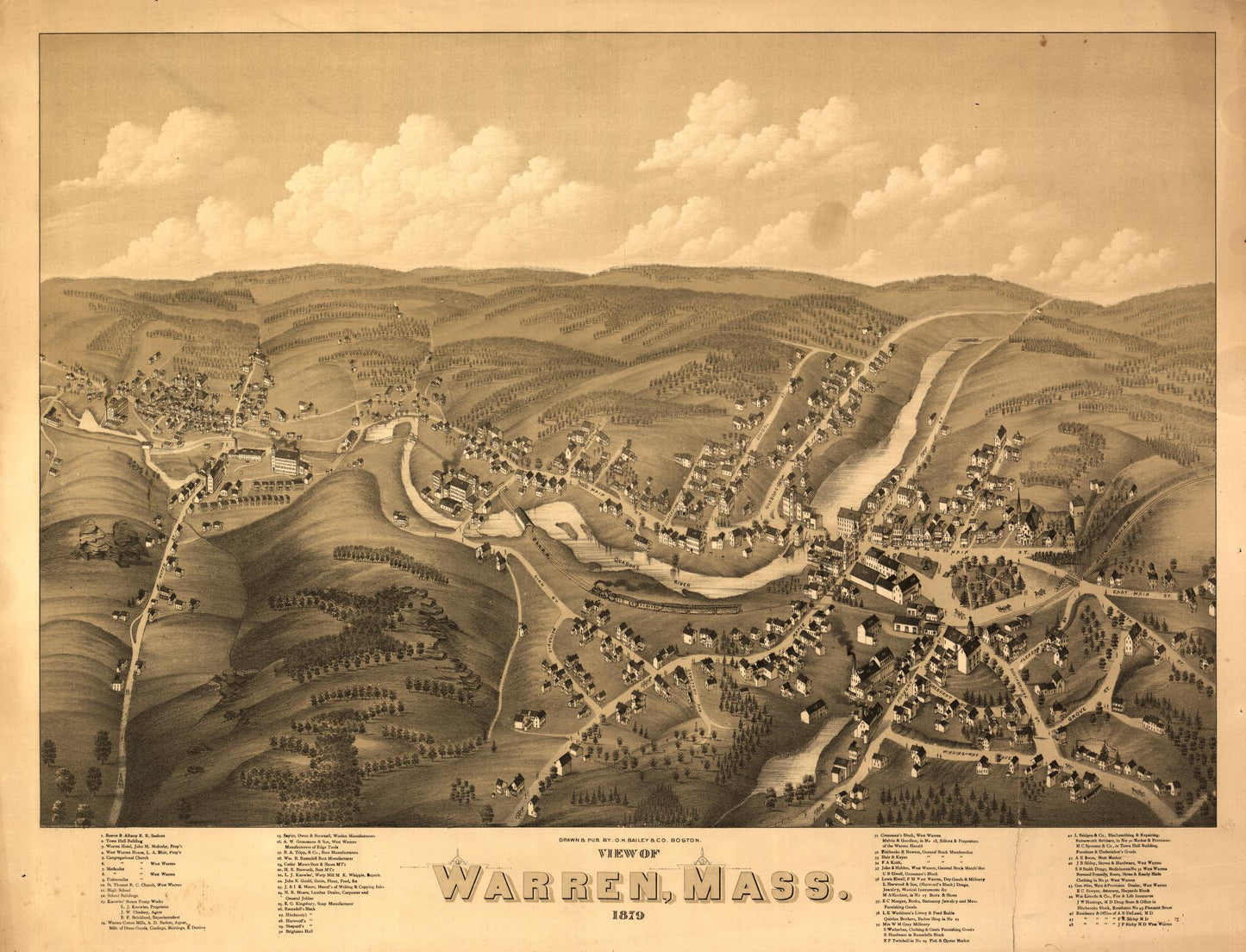 View of Warren, Mass. : 1879 (1879) – Historic Bird’s-Eye View Panorama Print