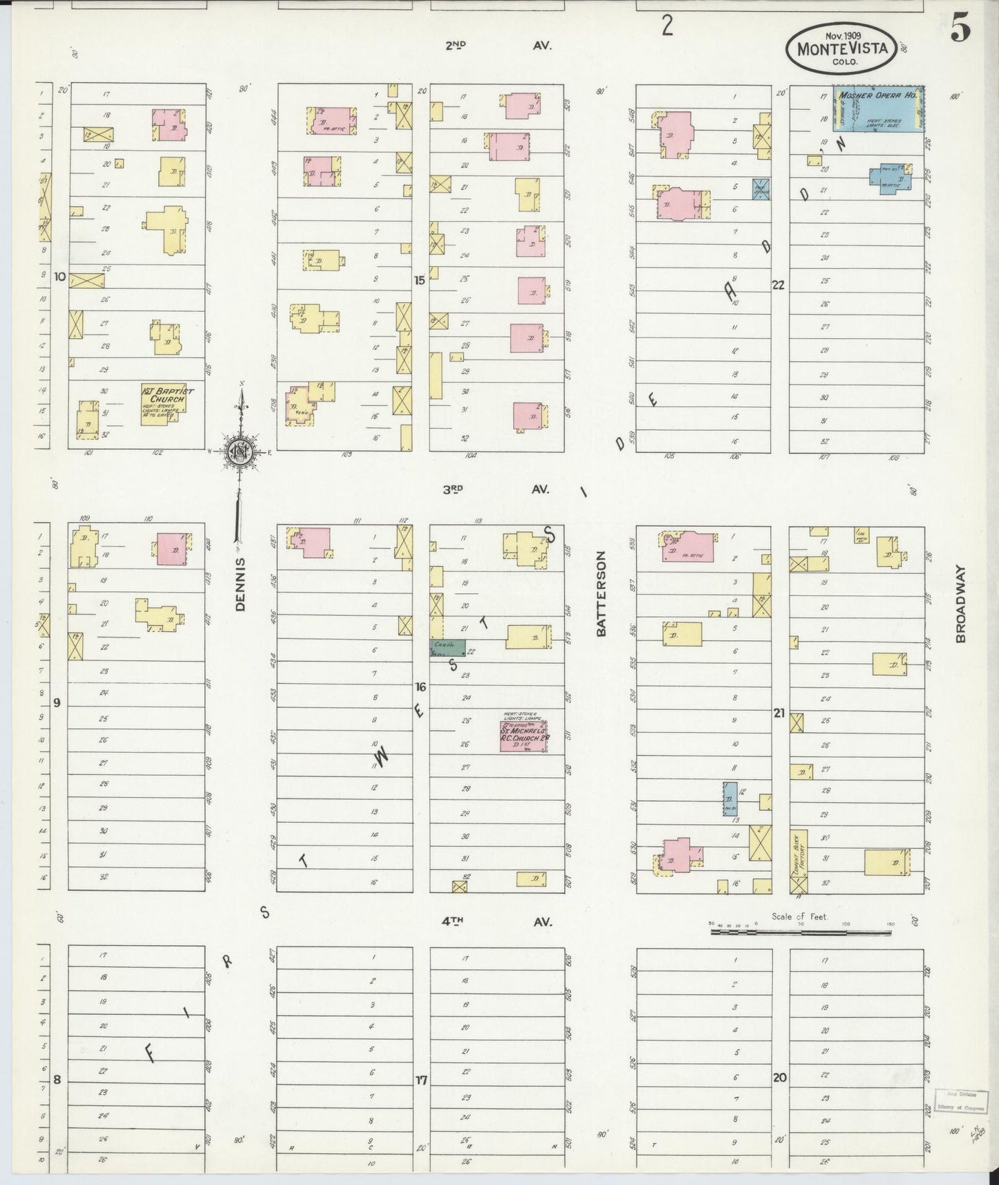 Sanborn Fire Insurance Map from Monte Vista, Rio Grande County, Colorado (1909), Sheet #0005 - Historic Sanborn Fire Insurance Map Print, vintage old map wall art, antique decor, genealogy gift, Colorado Colorado map