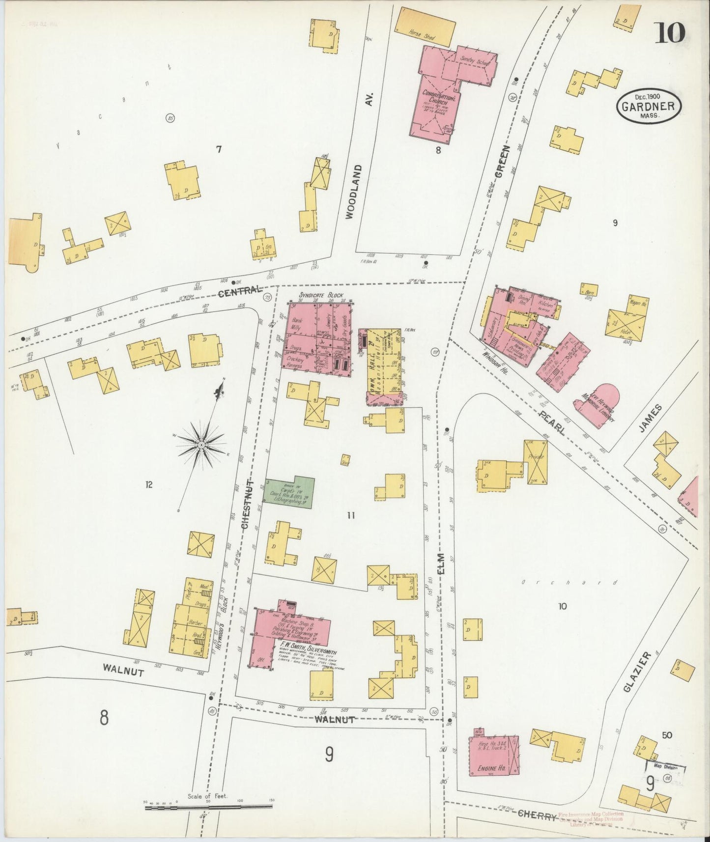 Sanborn Fire Insurance Map from Gardner, Worcester County, Massachusetts (1900), Sheet #0010 - Historic Sanborn Fire Insurance Map Print, vintage old map wall art, antique decor, genealogy gift, Massachusetts Massachusetts map