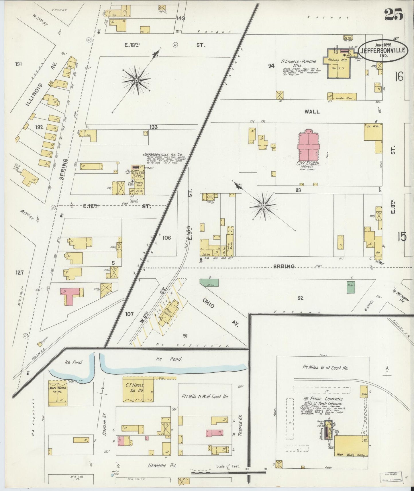 Sanborn Fire Insurance Map from Jeffersonville, Clark County, Indiana (1898), Sheet #0025 - Historic Sanborn Fire Insurance Map Print, vintage old map wall art, antique decor, genealogy gift, Indiana Indiana map
