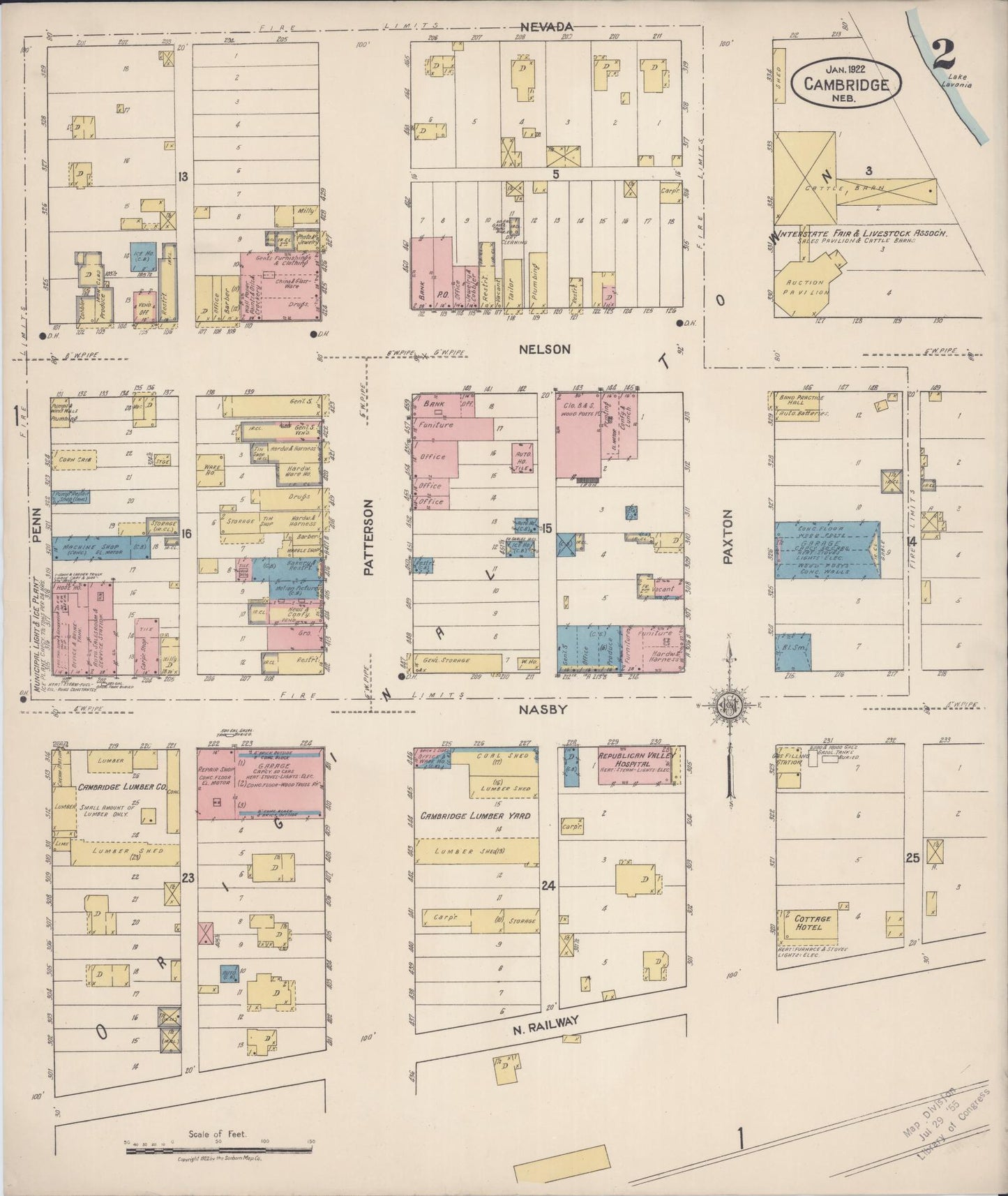 Sanborn Fire Insurance Map from Cambridge, Furnas County, Nebraska (1922), Sheet #0002 - Complete Map Set gallery image, historic Sanborn map, vintage wall art, Nebraska Nebraska