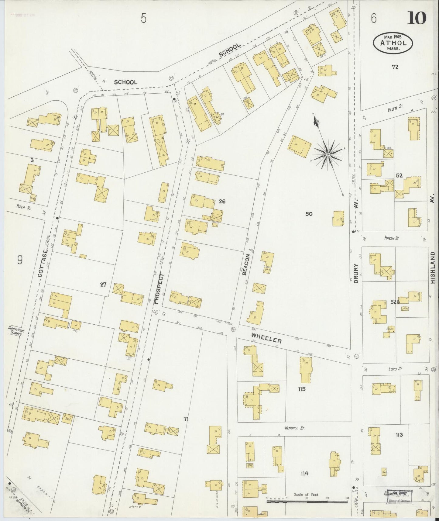 Sanborn Fire Insurance Map from Athol, Worcester County, Massachusetts (1905), Sheet #0010 - Historic Sanborn Fire Insurance Map Print, vintage old map wall art, antique decor, genealogy gift, Massachusetts Massachusetts map