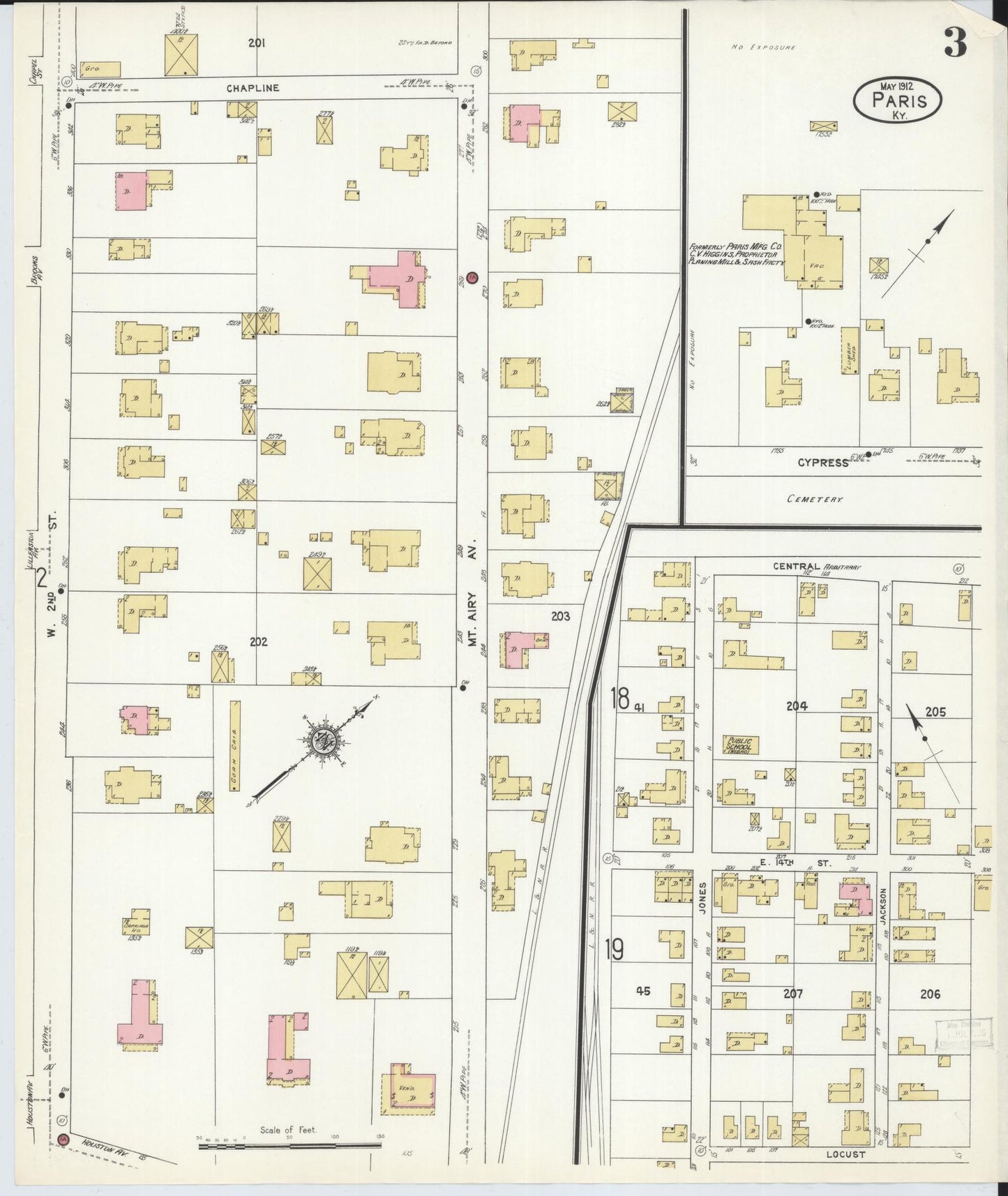 Sanborn Fire Insurance Map from Paris, Bourbon County, Kentucky (1912), Sheet #0003 - Historic Sanborn Fire Insurance Map Print, vintage old map wall art, antique decor, genealogy gift, Kentucky Kentucky map