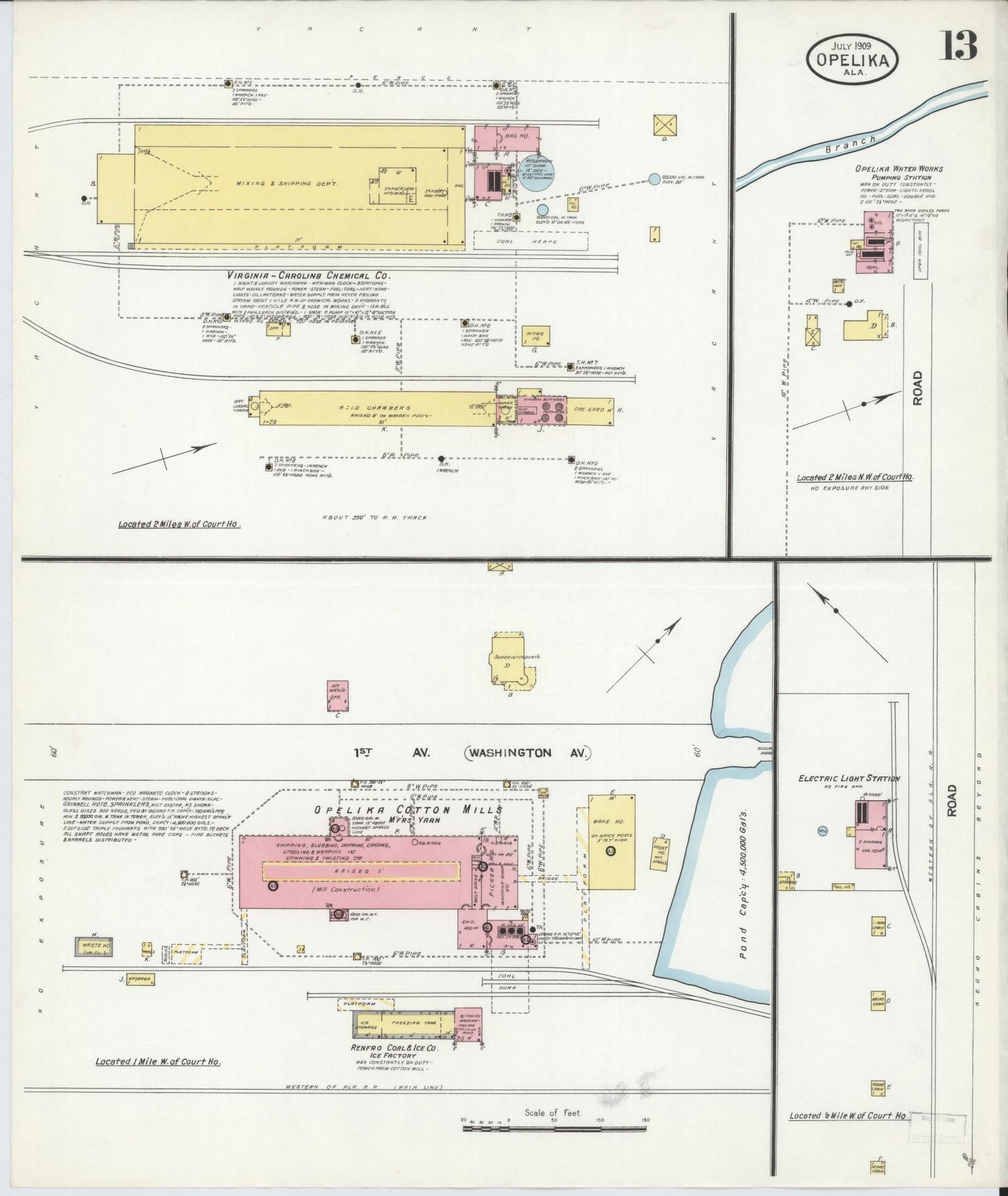 Sanborn Fire Insurance Map from Opelika, Lee County, Alabama (1909), Sheet #0013 - Historic Sanborn Fire Insurance Map Print, vintage old map wall art, antique decor, genealogy gift, Alabama Alabama map