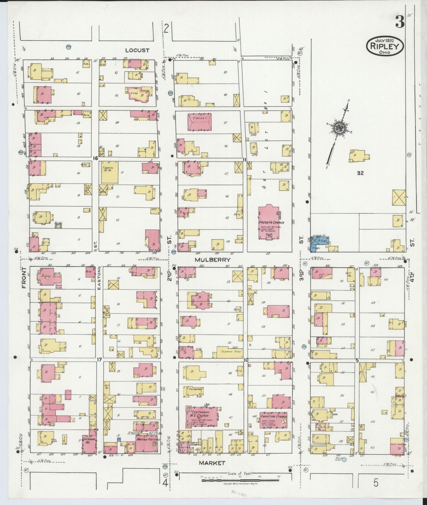 Sanborn Fire Insurance Map from Ripley, Brown County, Ohio (1920), Sheet #0003 - Historic Sanborn Fire Insurance Map Print, vintage old map wall art, antique decor, genealogy gift, Ohio Ohio map