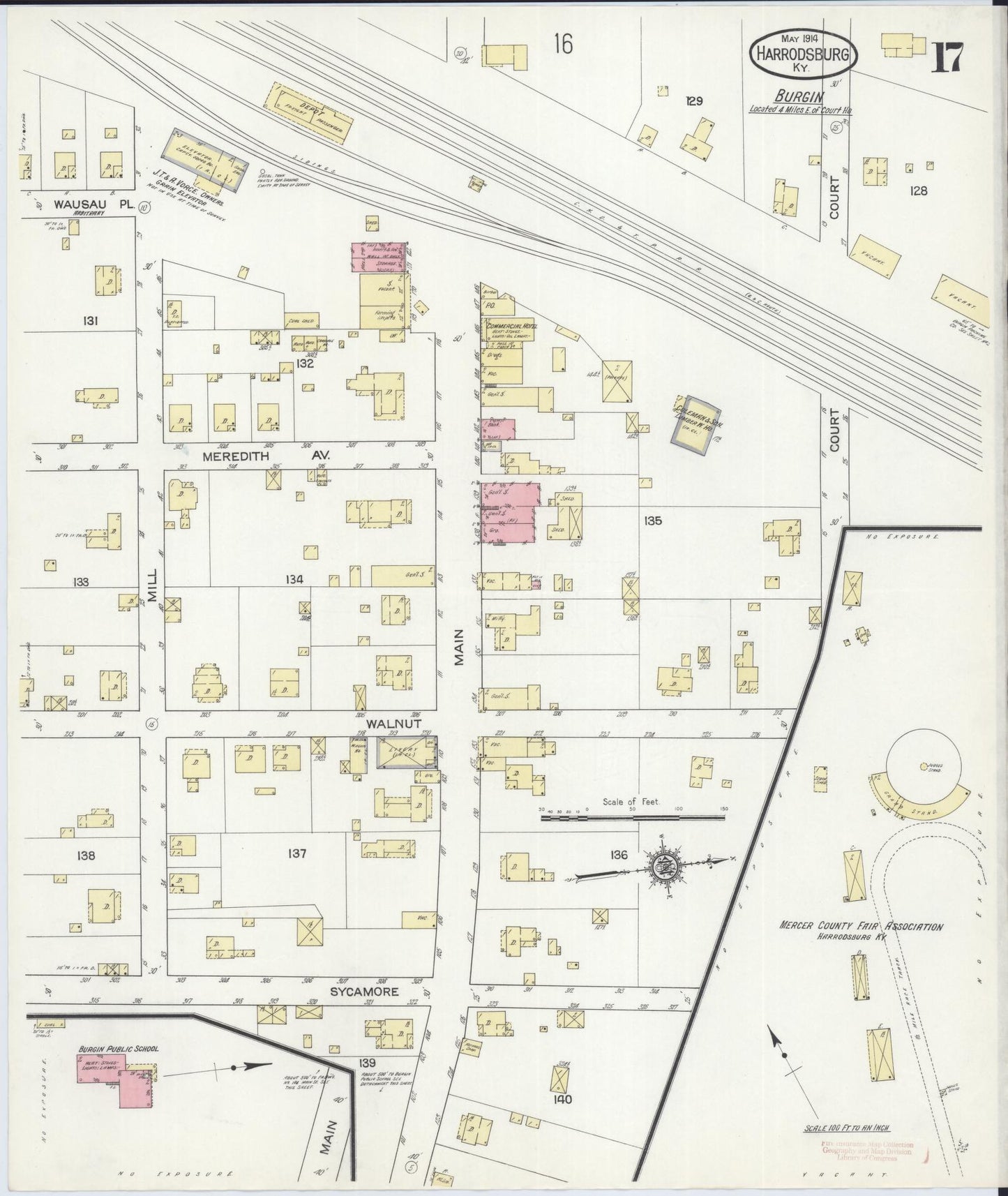 Sanborn Fire Insurance Map from Harrodsburg, Mercer County, Kentucky (1914), Sheet #0017 - Historic Sanborn Fire Insurance Map Print, vintage old map wall art, antique decor, genealogy gift, Kentucky Kentucky map