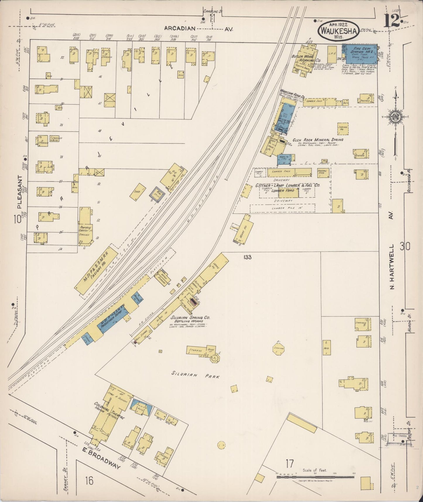 Sanborn Fire Insurance Map from Waukesha, Waukesha County, Wisconsin (1922), Sheet #0012 - Historic Sanborn Fire Insurance Map Print, vintage old map wall art, antique decor, genealogy gift, Wisconsin Wisconsin map