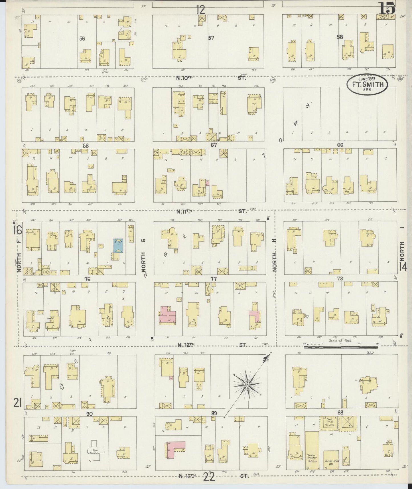 Sanborn Fire Insurance Map from Fort Smith, Sebastian County, Arkansas (1897), Sheet #0015 - Historic Sanborn Fire Insurance Map Print, vintage old map wall art, antique decor, genealogy gift, Arkansas Arkansas map