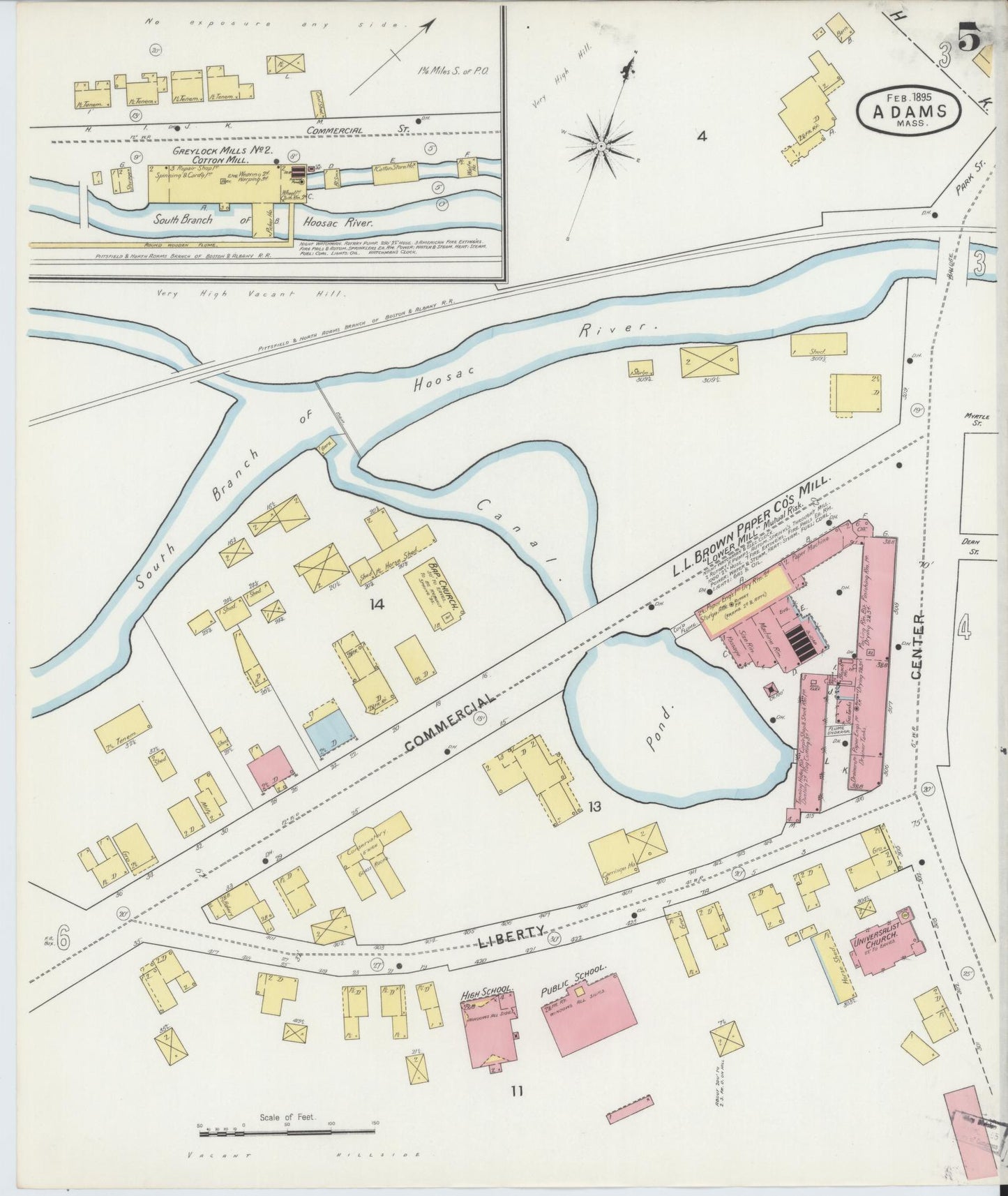 Sanborn Fire Insurance Map from Adams, Berkshire County, Massachusetts (1895), Sheet #0005 - Historic Sanborn Fire Insurance Map Print, vintage old map wall art, antique decor, genealogy gift, Massachusetts Massachusetts map