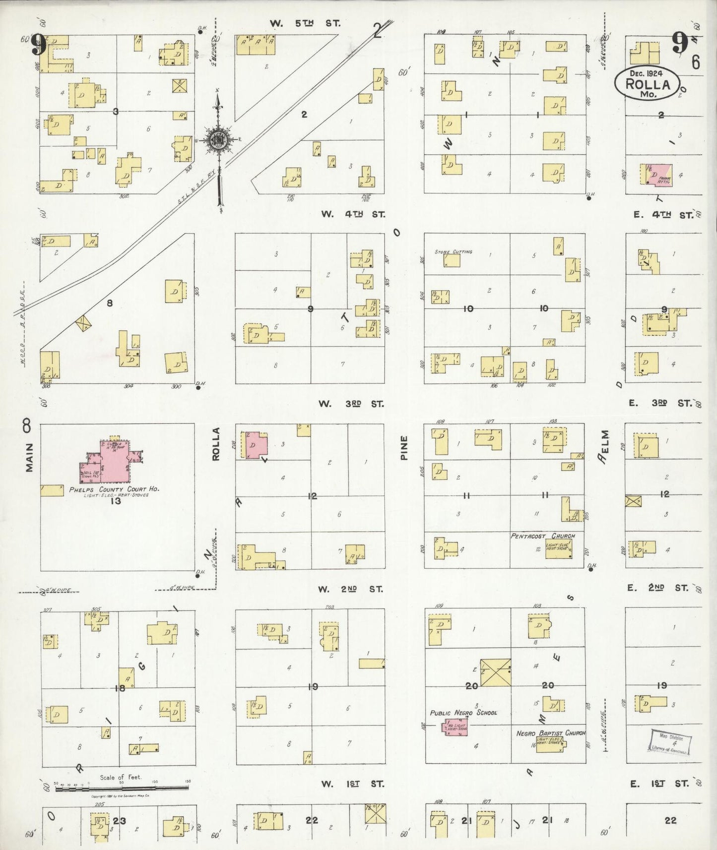 Sanborn Fire Insurance Map from Rolla, Phelps County, Missouri (1924), Sheet #0009 - Historic Sanborn Fire Insurance Map Print, vintage old map wall art, antique decor, genealogy gift, Missouri Missouri map
