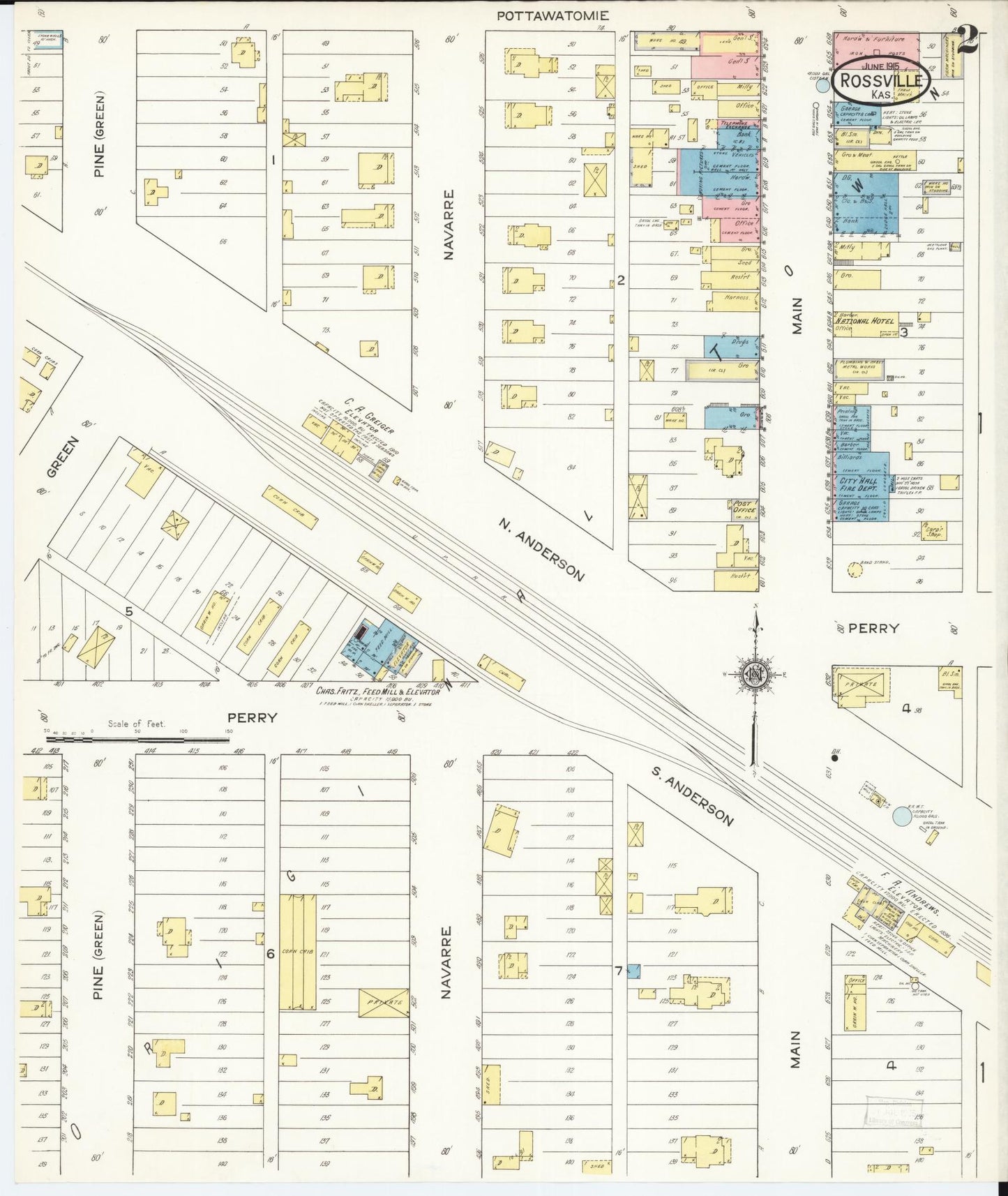 Sanborn Fire Insurance Map from Rossville, Shawnee County, Kansas (1915), Sheet #0002 - Historic Sanborn Fire Insurance Map Print, vintage old map wall art, antique decor, genealogy gift, Kansas Kansas map