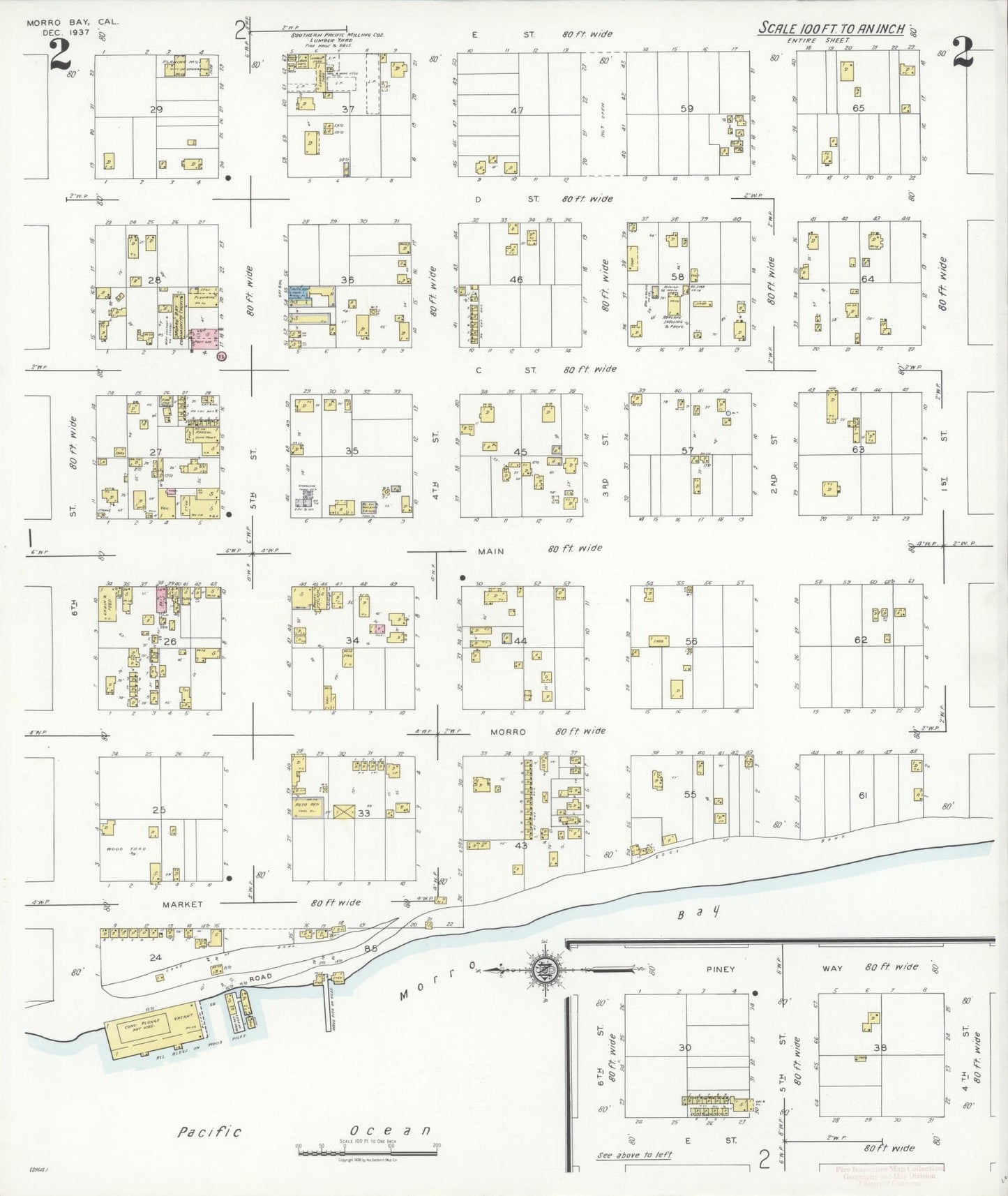 Sanborn Fire Insurance Map from Morro Bay, San Luis Obispo County, California (1937), Sheet #0002 - Complete Map Set gallery image, historic Sanborn map, vintage wall art, California California
