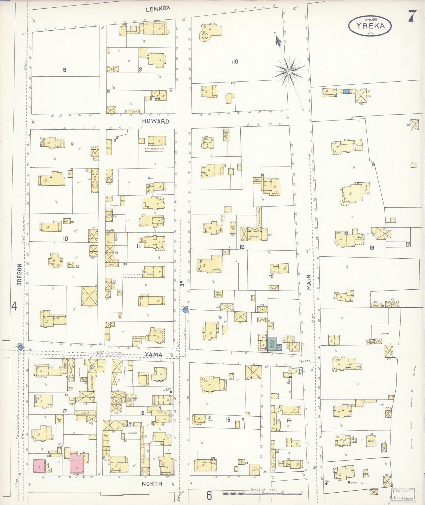 Sanborn Fire Insurance Map from Yreka, Siskiyou County, California (1901), Sheet #0007 - Complete Map Set gallery image, historic Sanborn map, vintage wall art, California California
