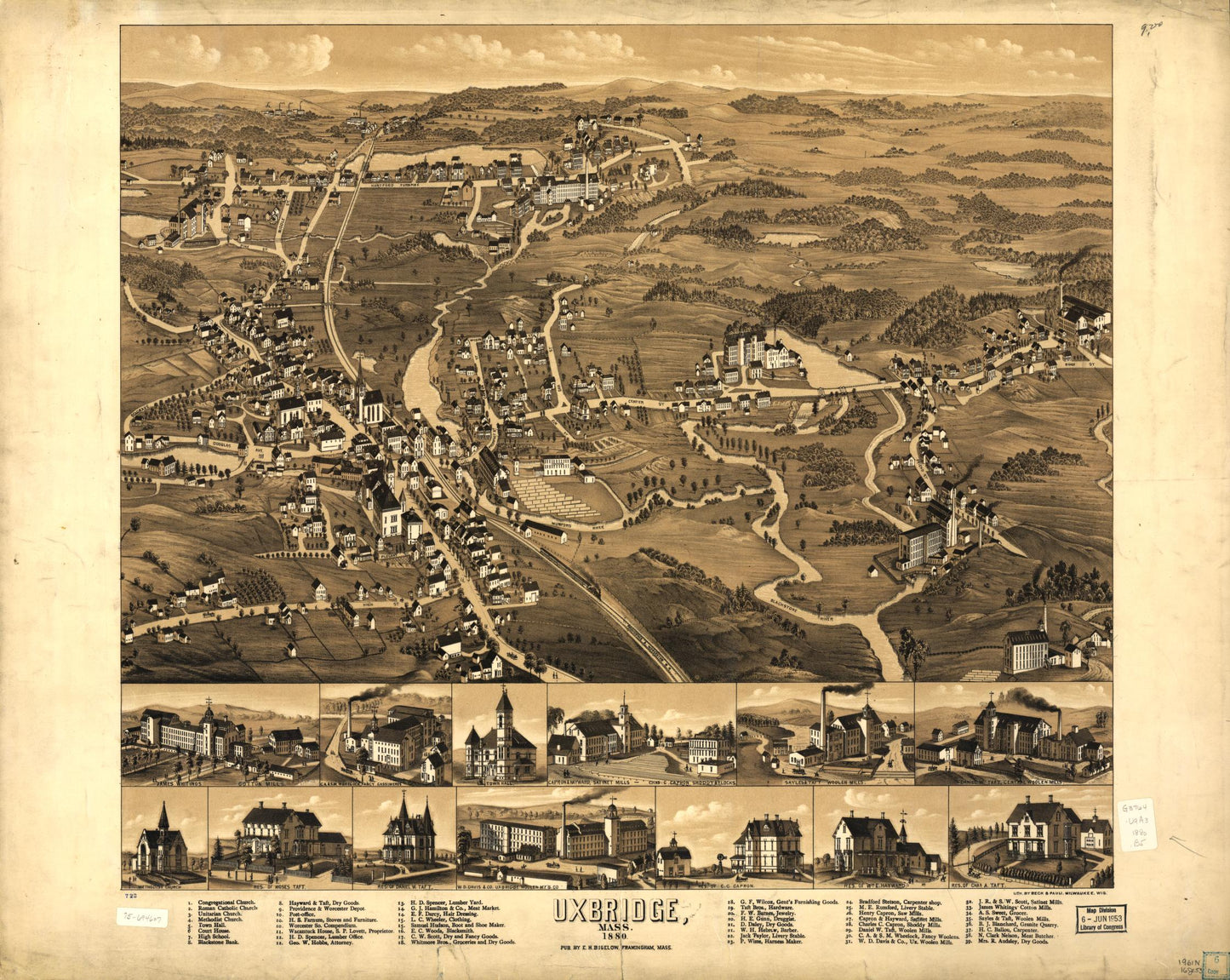 Uxbridge, Mass. 1880. (1880) – Historic Bird’s-Eye View Panorama Print
