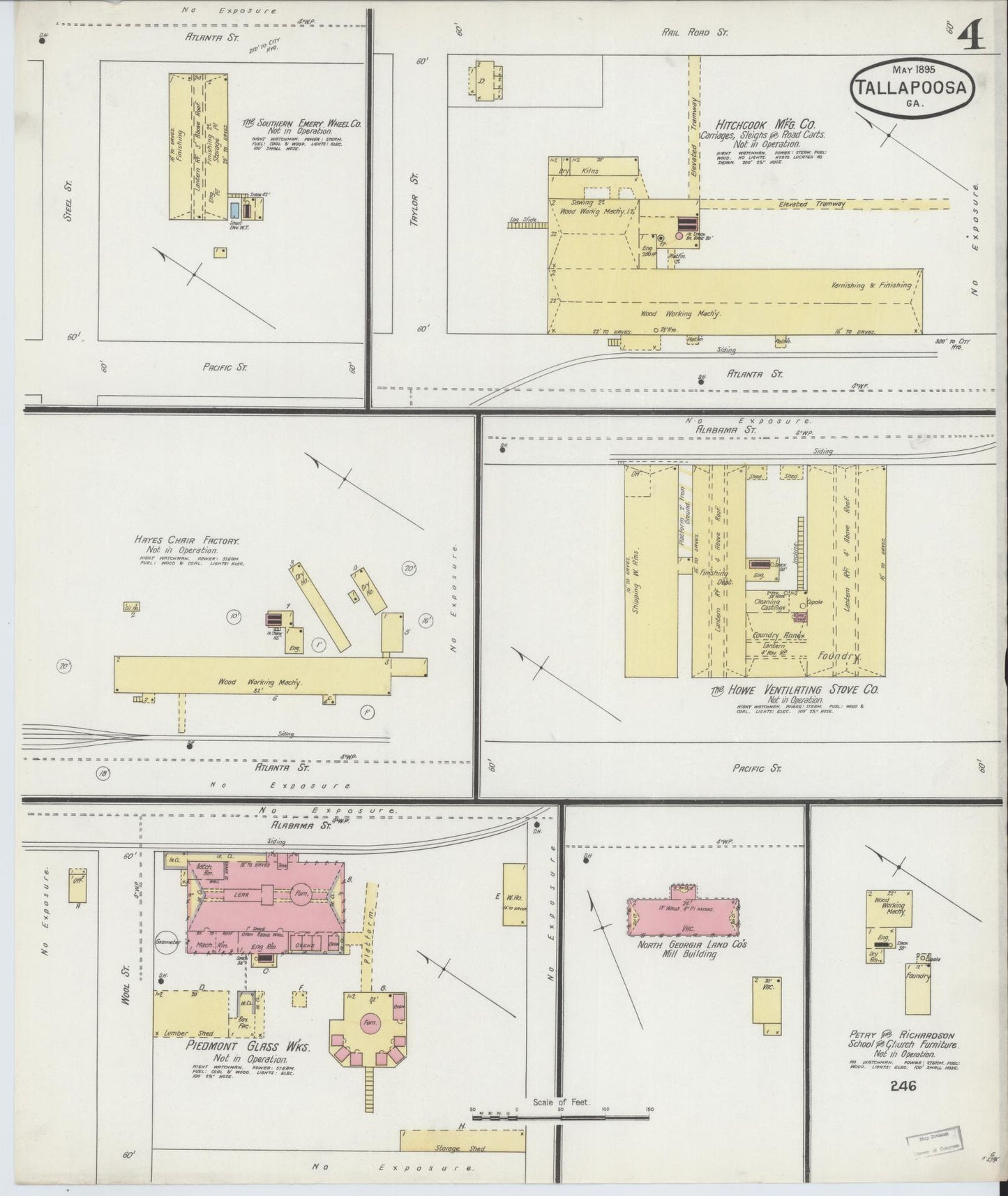 Sanborn Fire Insurance Map from Tallapoosa, Haralson County, Georgia (1895), Sheet #0004 - Historic Sanborn Fire Insurance Map Print, vintage old map wall art, antique decor, genealogy gift, Georgia Georgia map